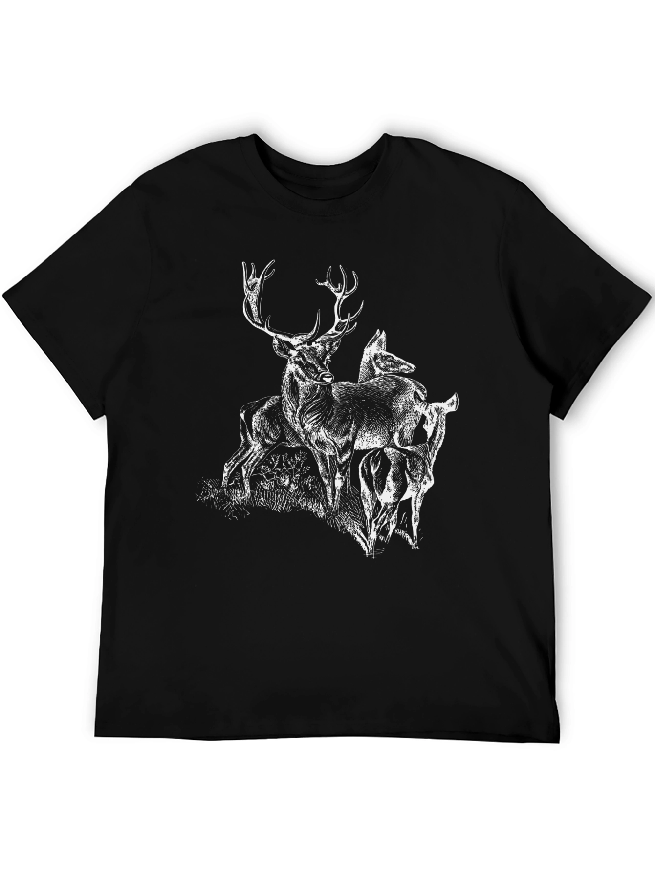 Deer Graphic Tee - Black Cotton Blend Casual Top