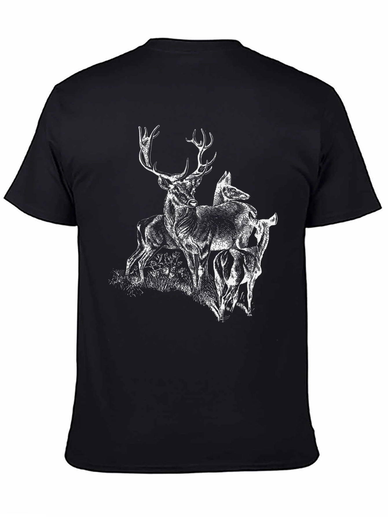 Deer Graphic Tee - Black Cotton Blend Casual Top