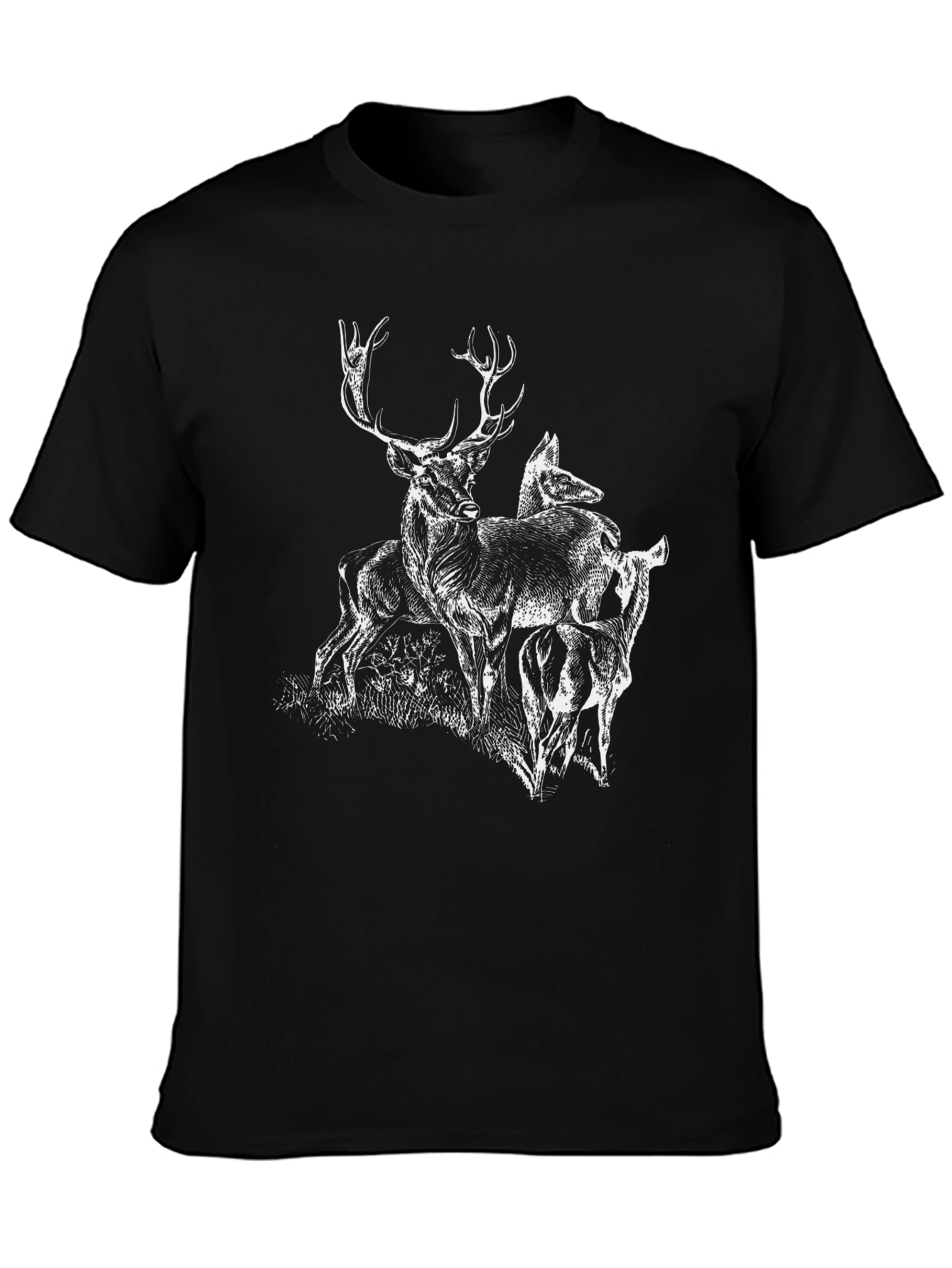 Deer Graphic Tee - Black Cotton Blend Casual Top