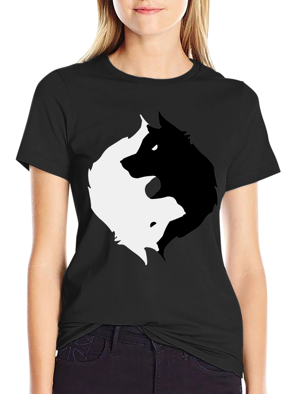 Yin Yang Wolf Graphic T-Shirt