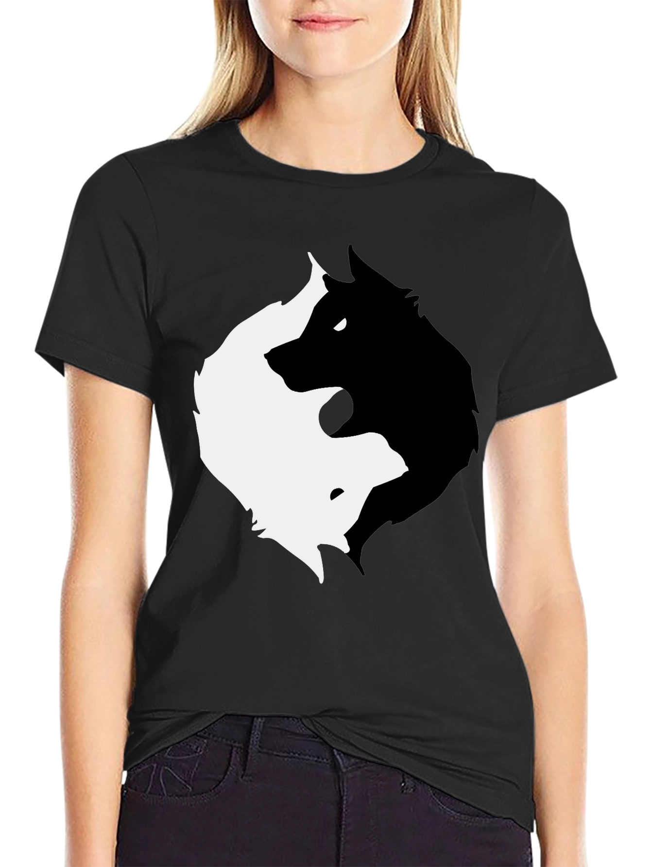 Yin Yang Wolf Graphic T-Shirt