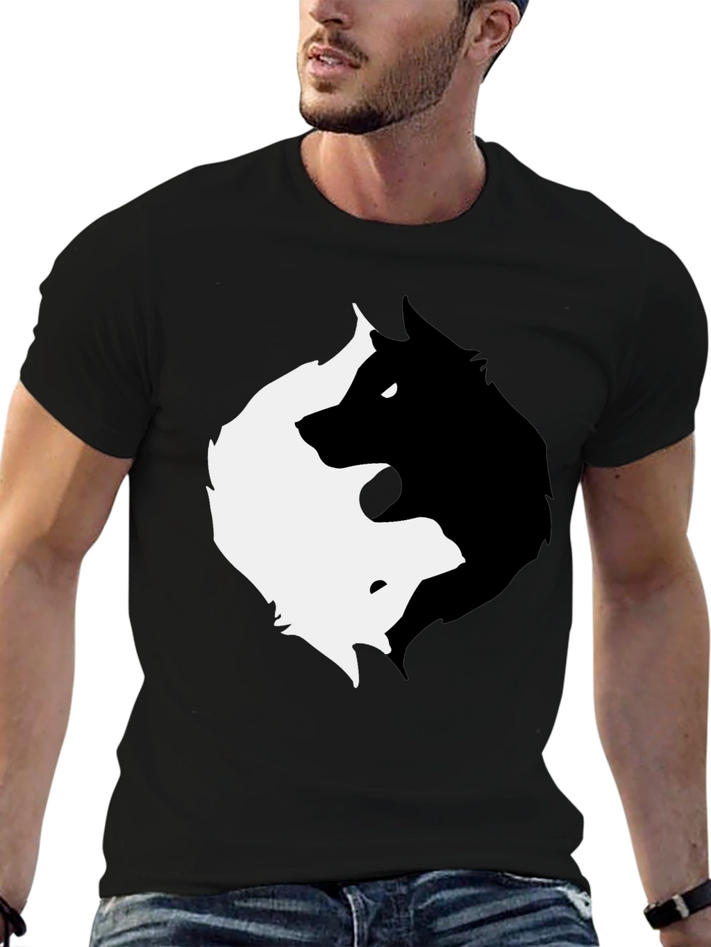 Yin Yang Wolf Graphic T-Shirt