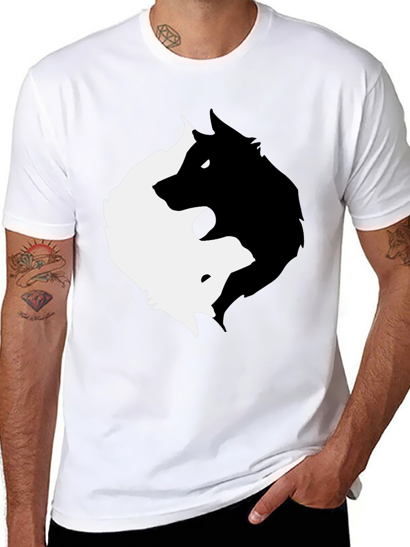 Yin Yang Wolf Graphic T-Shirt
