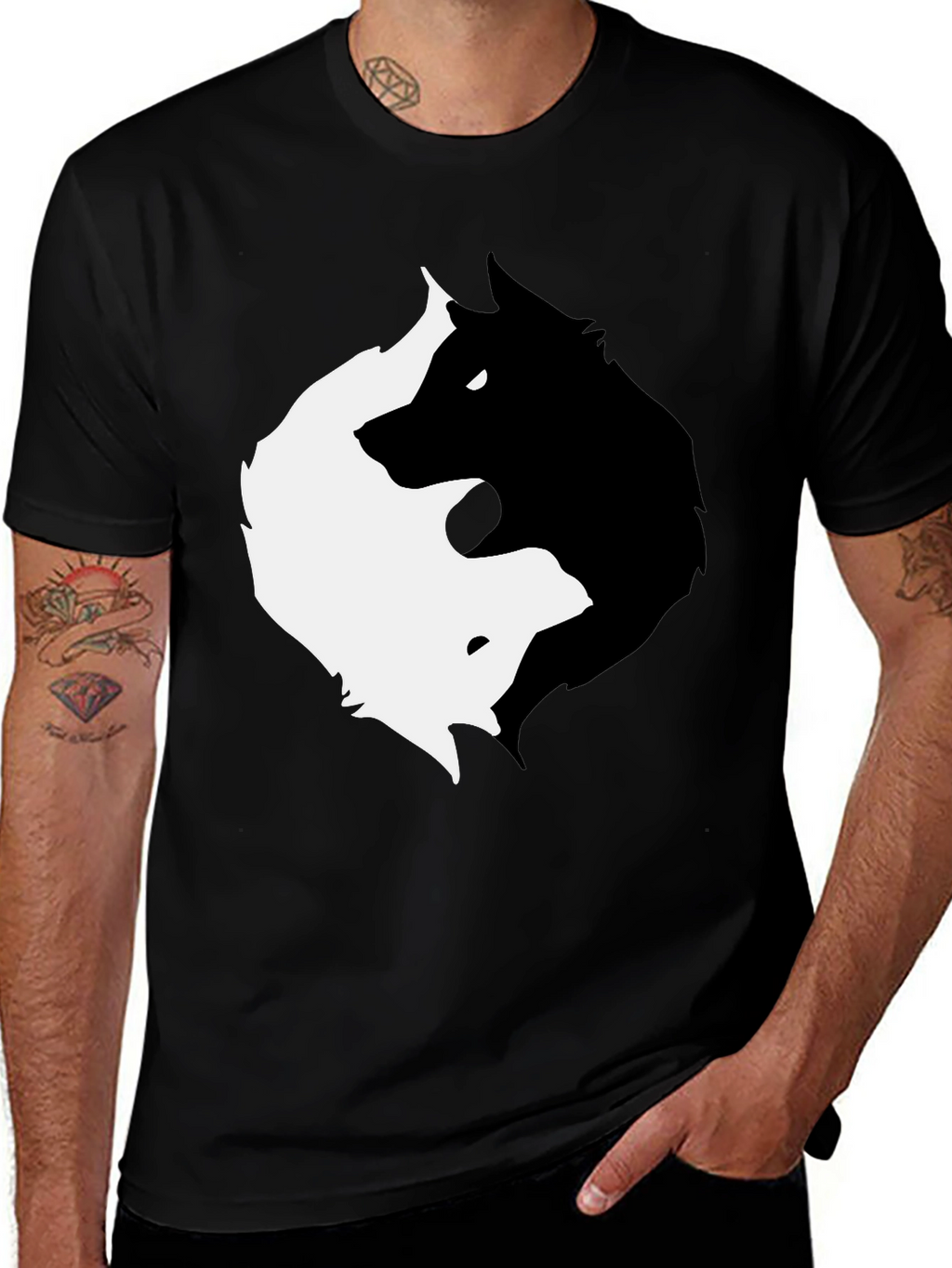 Yin Yang Wolf Graphic T-Shirt