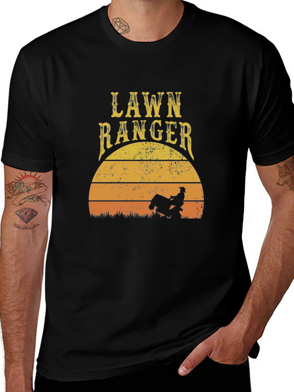 Lawn Ranger Graphic T-Shirt - Ride-On Mower Sunset Design