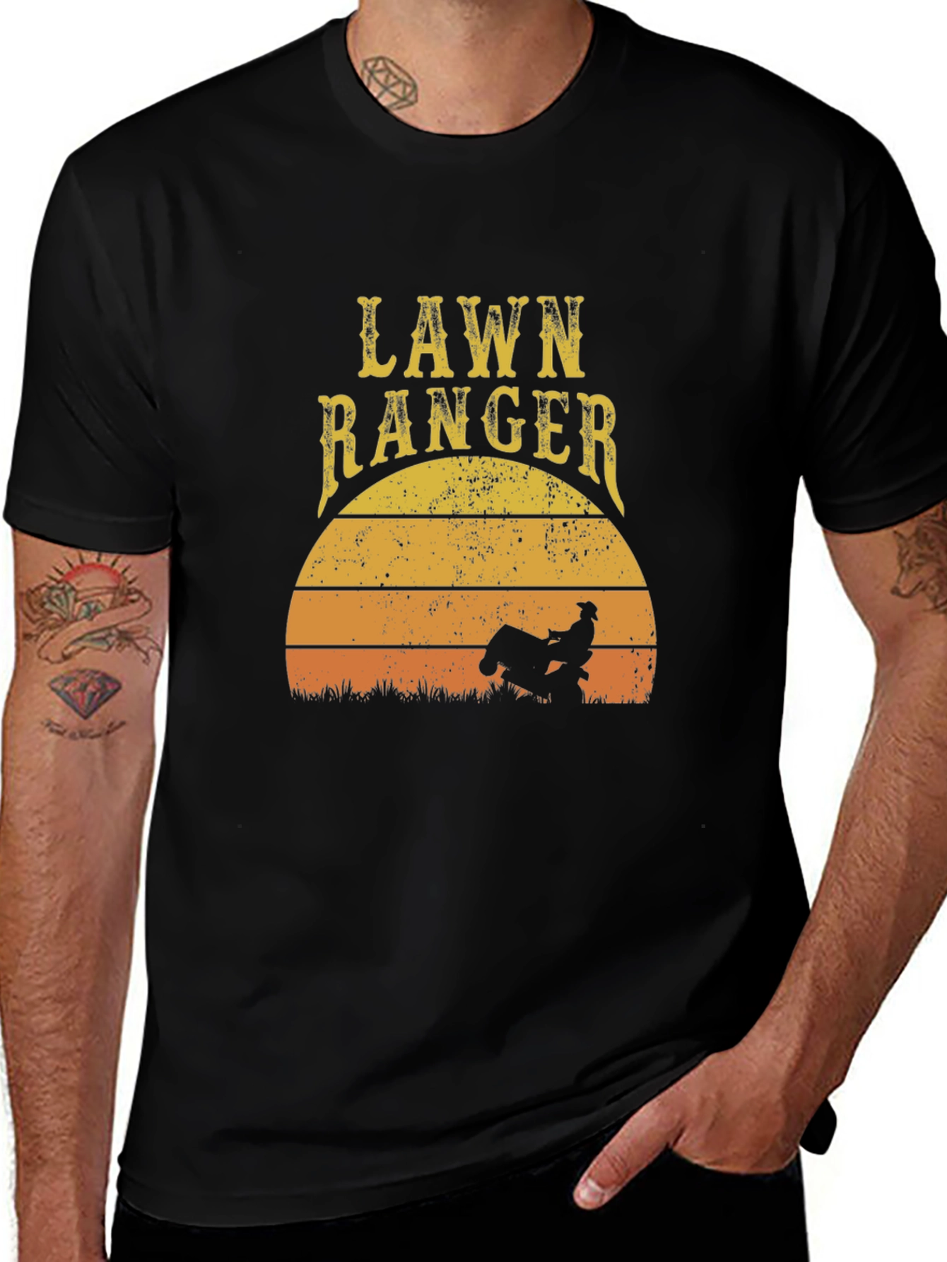 Lawn Ranger Graphic T-Shirt - Ride-On Mower Sunset Design