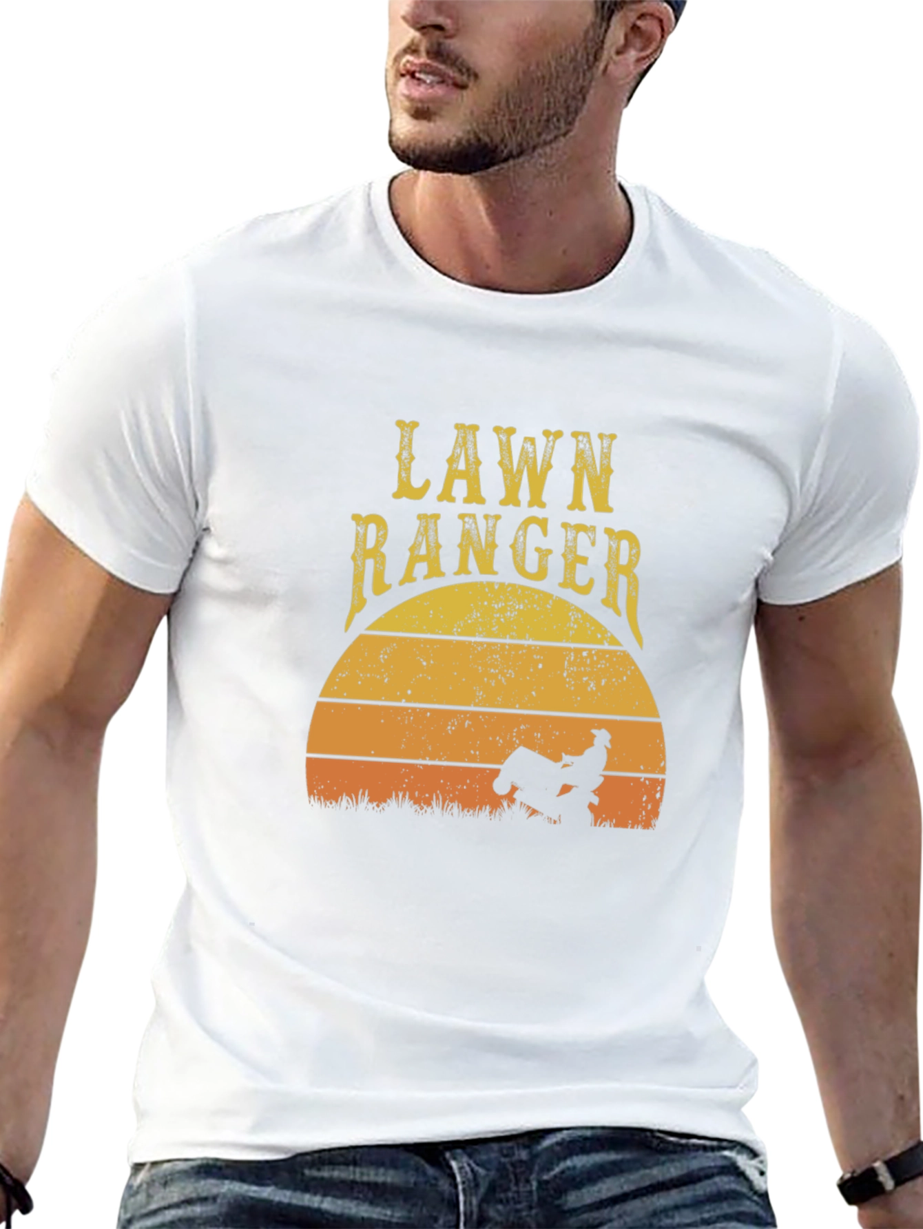 Lawn Ranger Graphic T-Shirt - Ride-On Mower Sunset Design