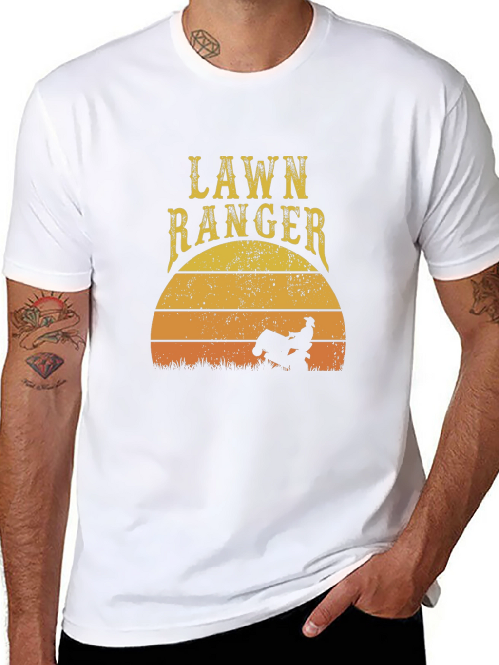 Lawn Ranger Graphic T-Shirt - Ride-On Mower Sunset Design