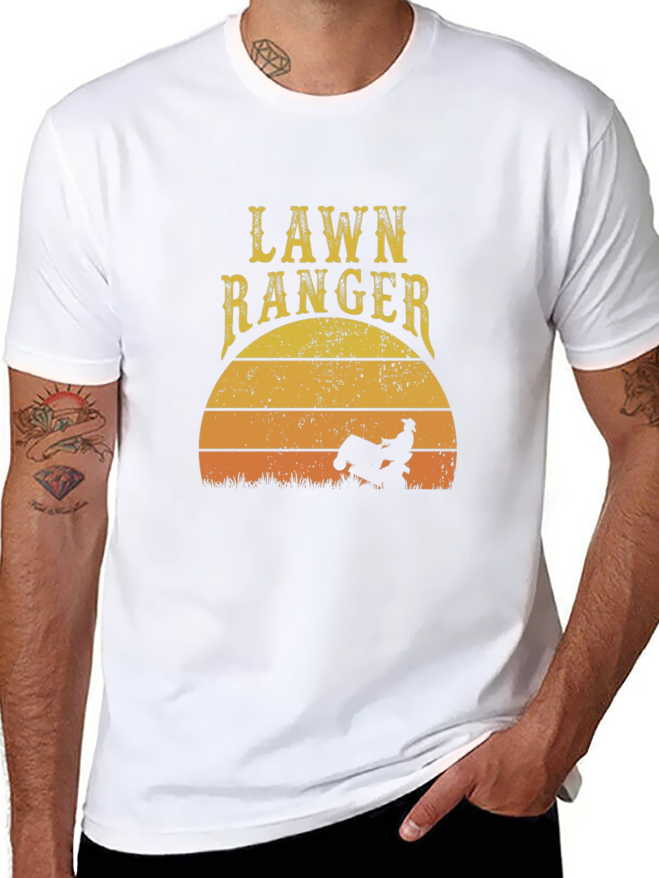 Lawn Ranger Graphic T-Shirt - Ride-On Mower Sunset Design