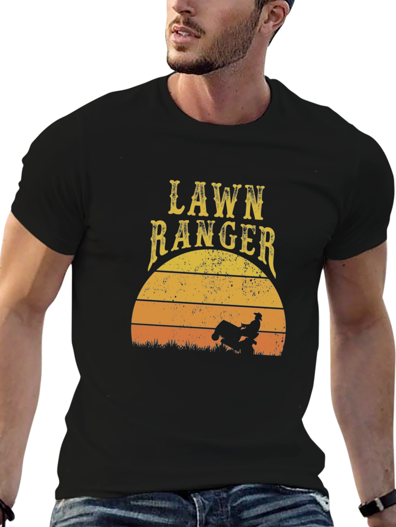 Lawn Ranger Graphic T-Shirt - Ride-On Mower Sunset Design