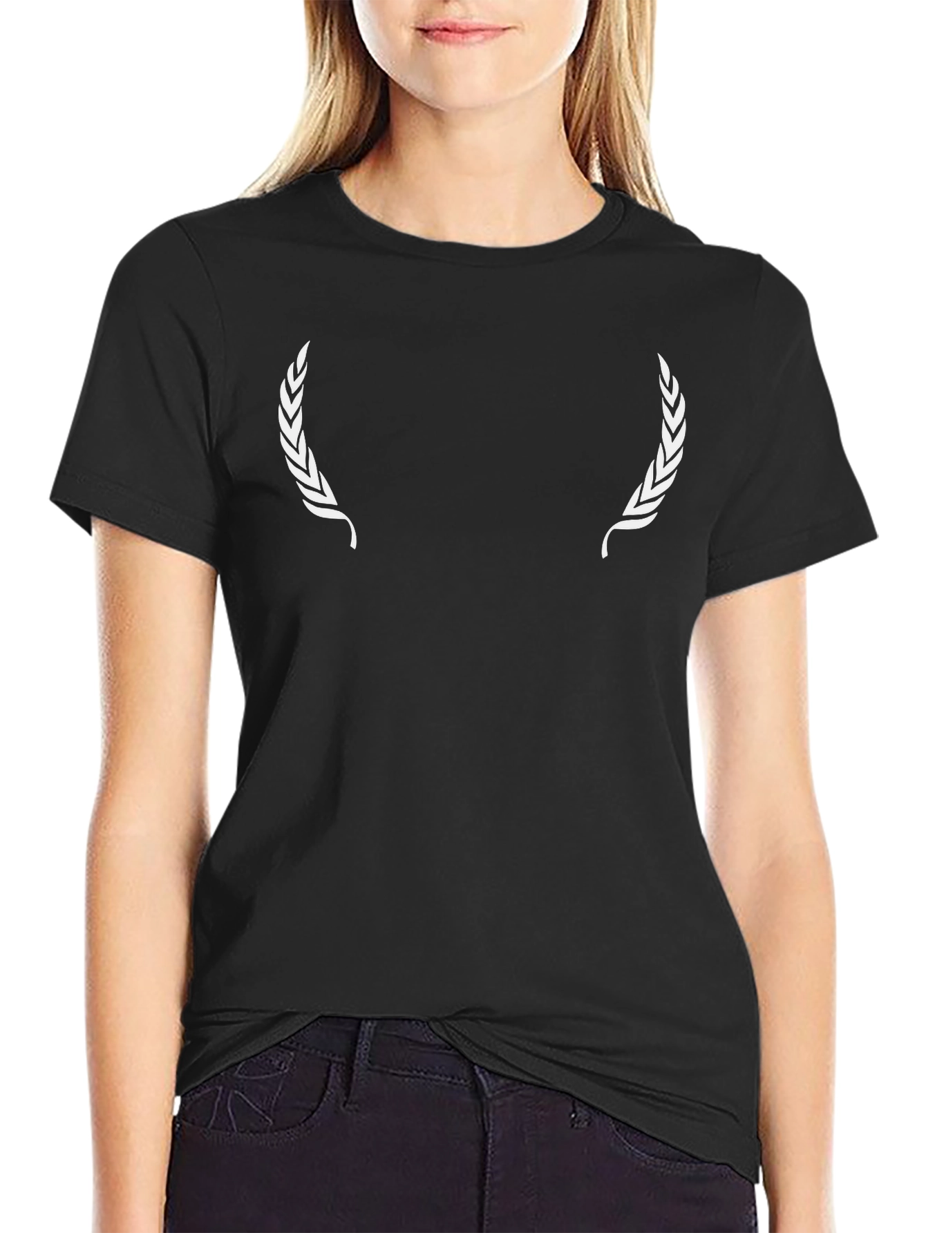 Mens Black T-Shirt with Laurel Wreath Design