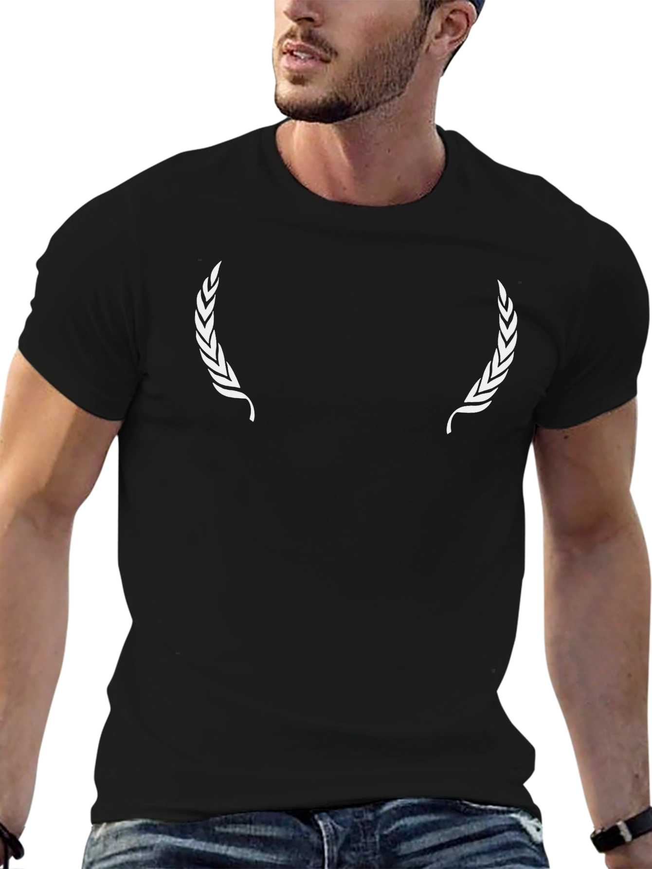 Mens Black T-Shirt with Laurel Wreath Design
