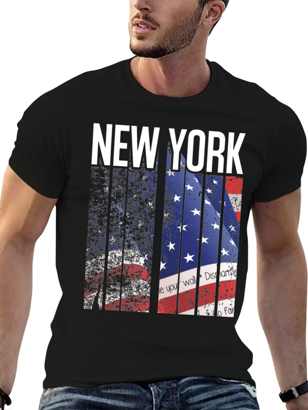 New York American Flag Print Mens T-Shirt