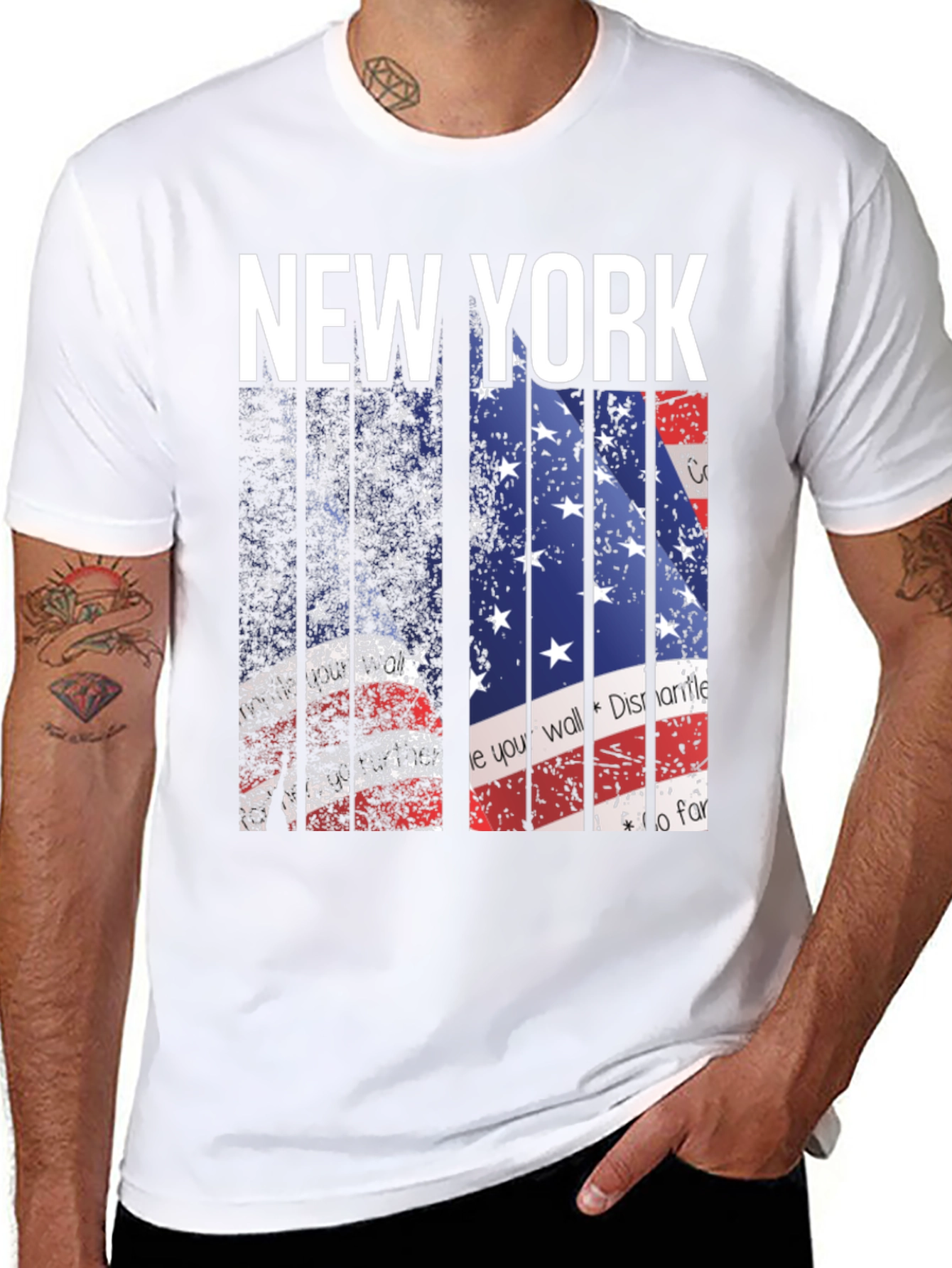 New York American Flag Print Mens T-Shirt