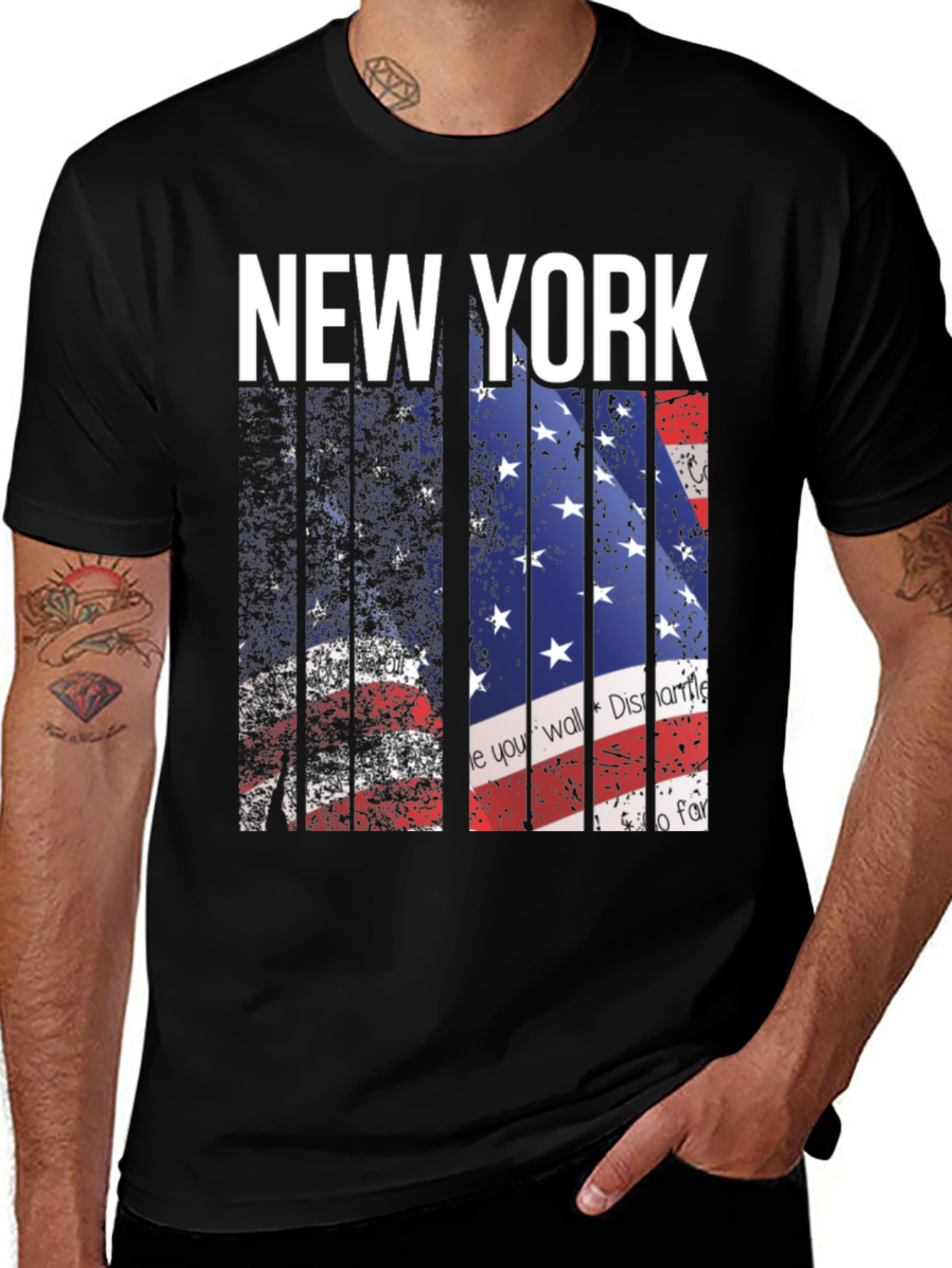 New York American Flag Print Mens T-Shirt