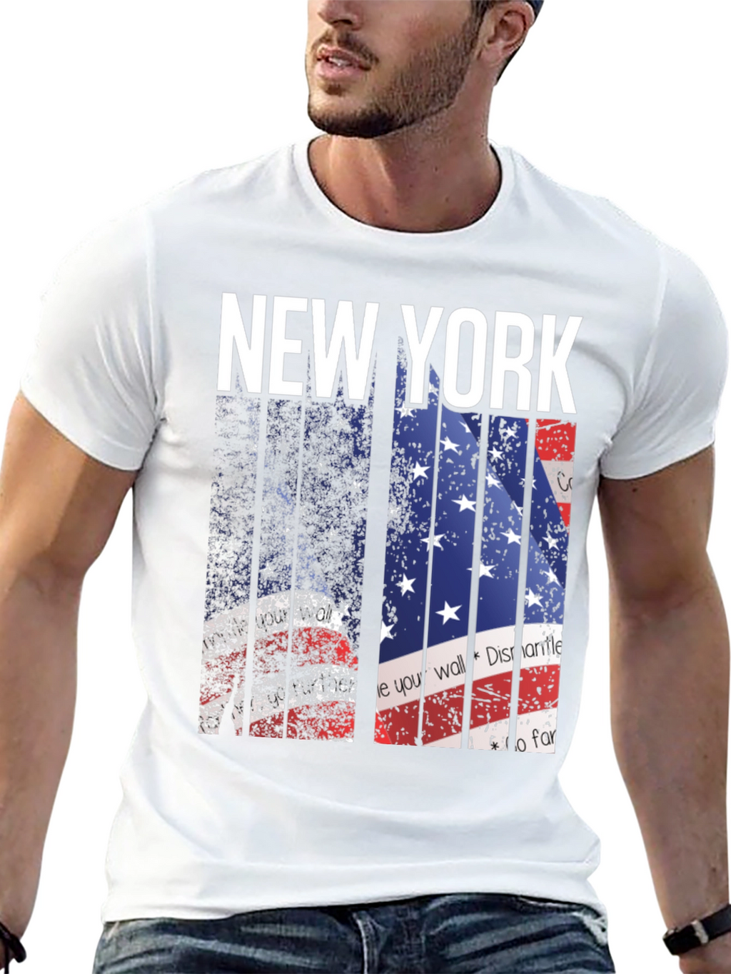 New York American Flag Print Mens T-Shirt