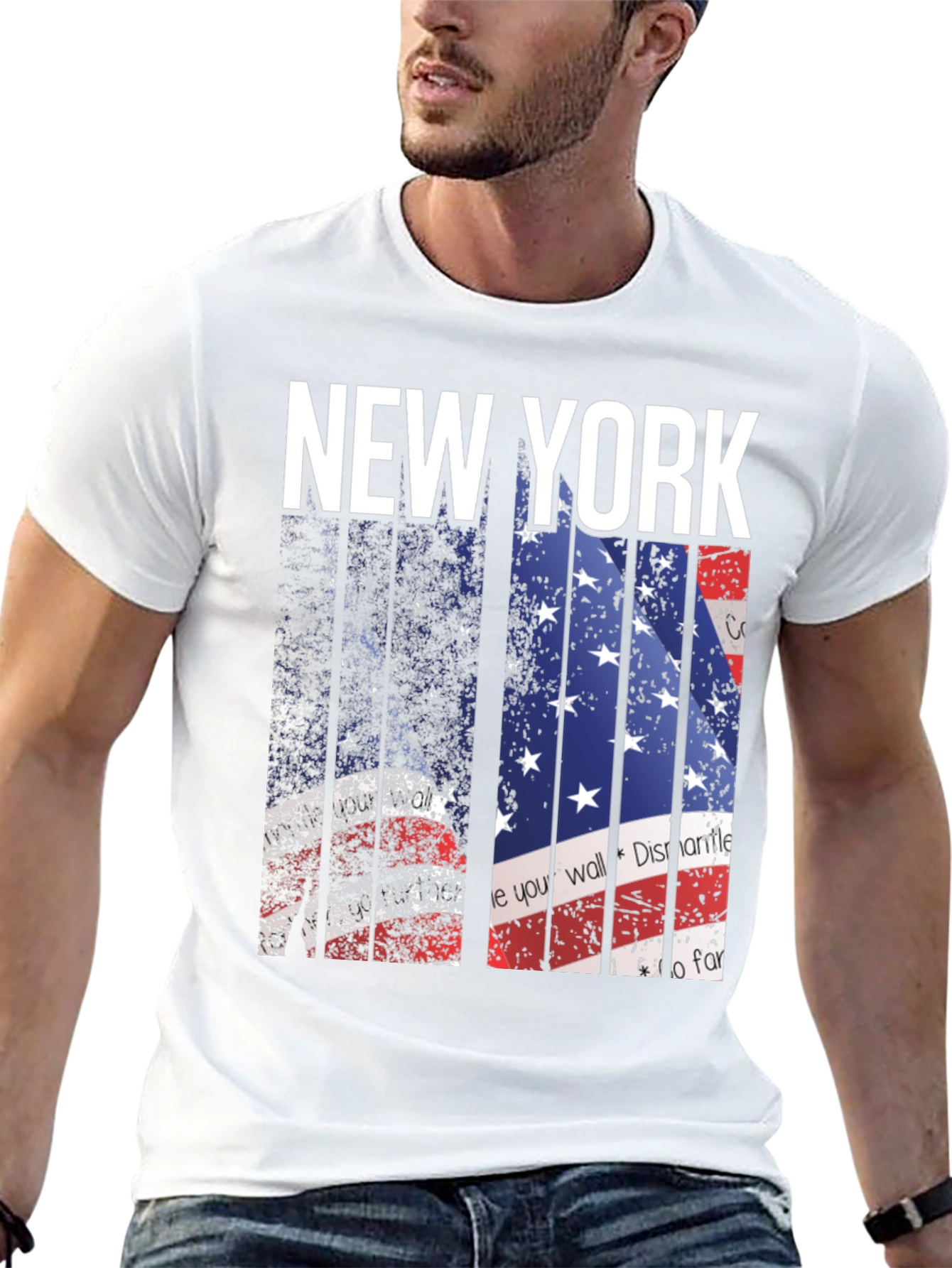 New York American Flag Print Mens T-Shirt