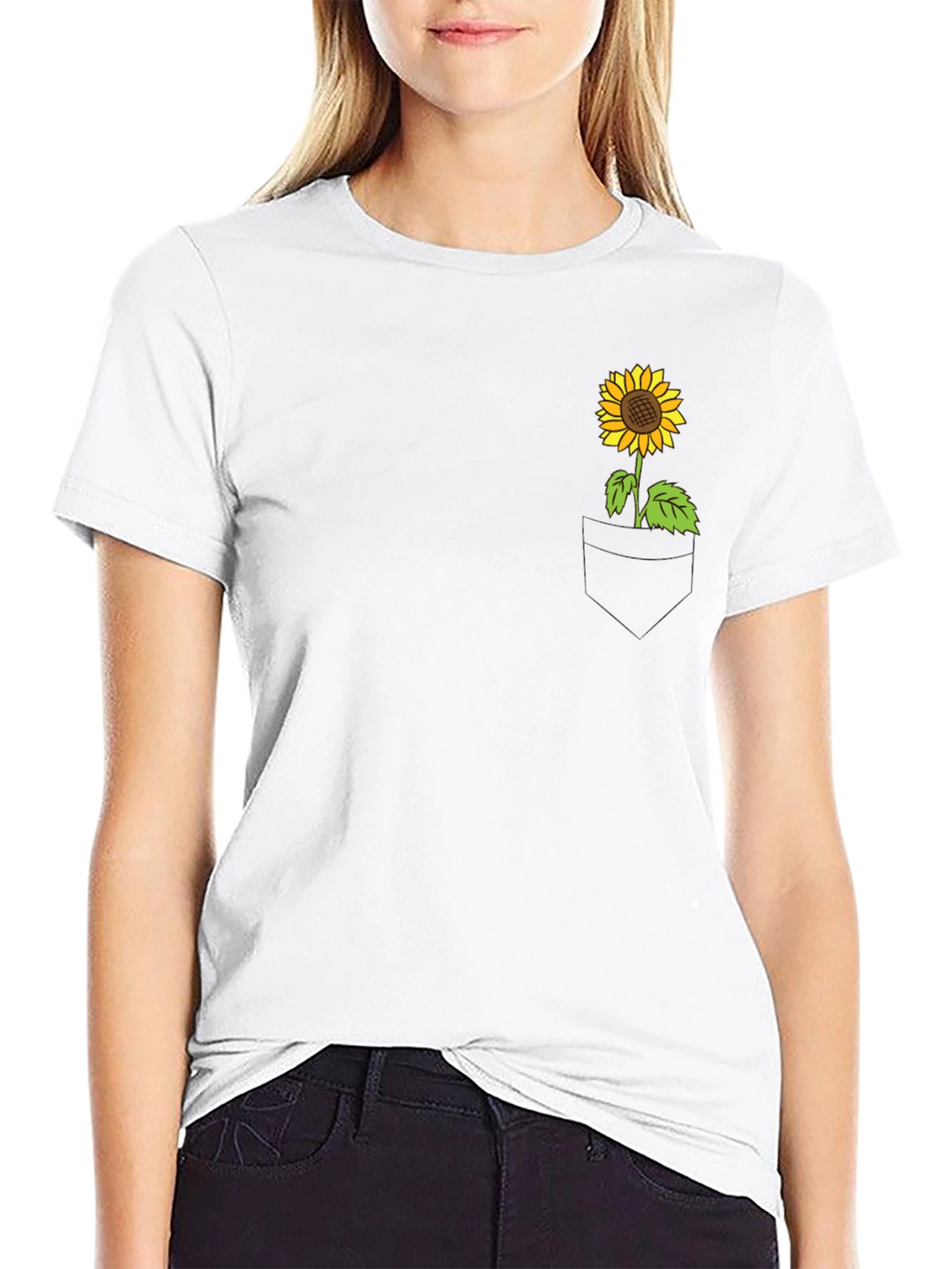 Sunflower Pocket Graphic Tee - Casual Black T-Shirt