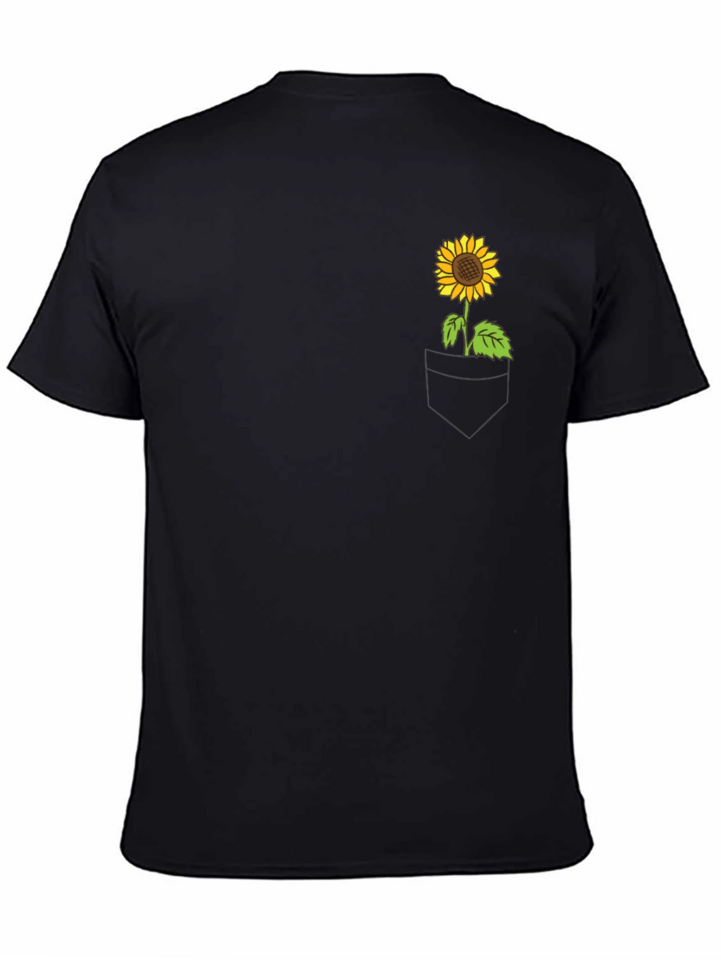 Sunflower Pocket Graphic Tee - Casual Black T-Shirt