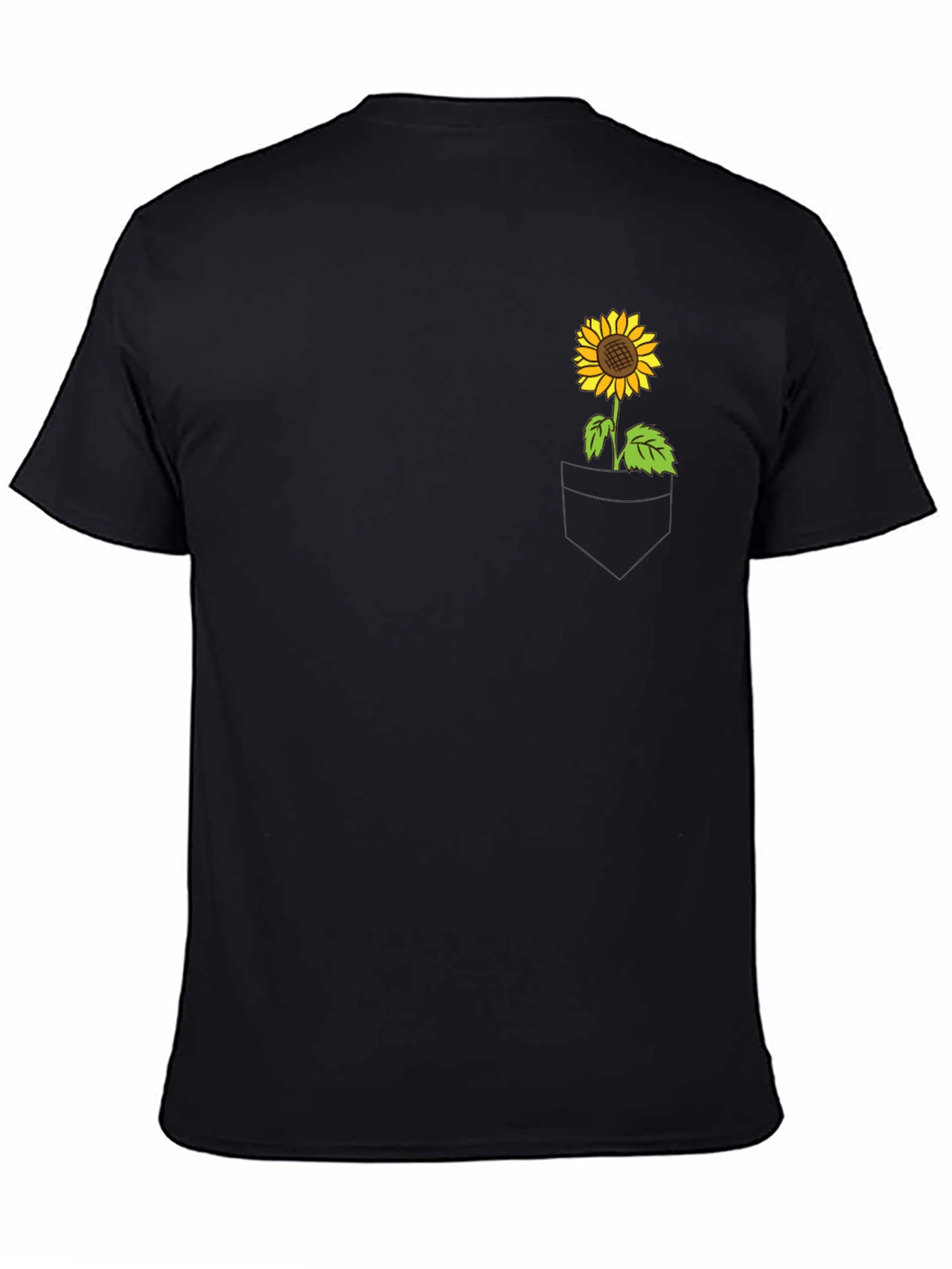 Sunflower Pocket Graphic Tee - Casual Black T-Shirt