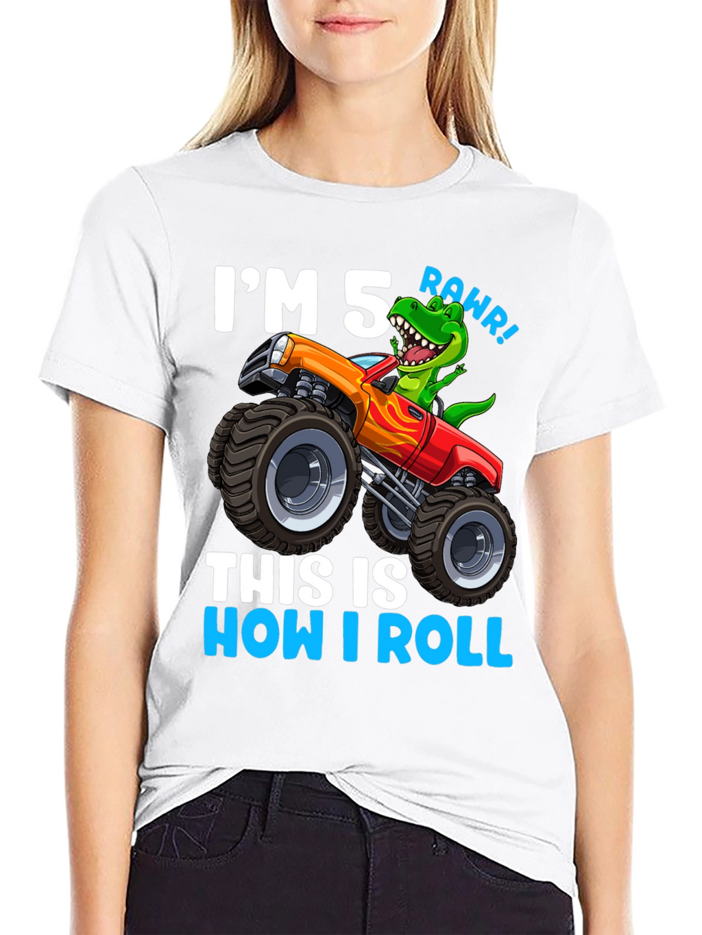 5th Birthday Monster Truck Dinosaur T-Shirt