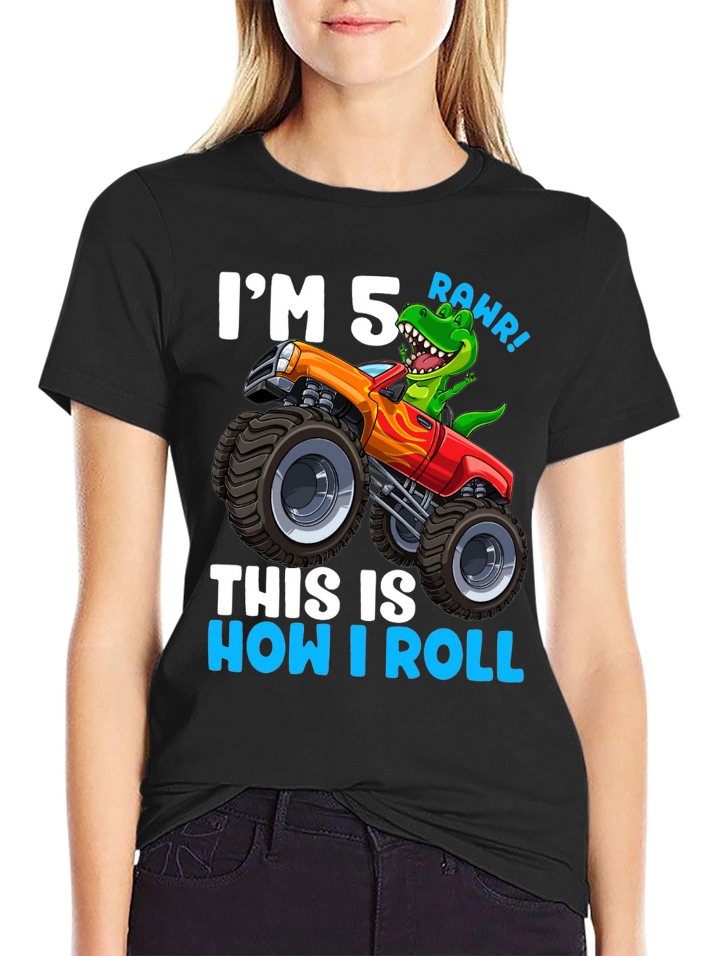 5th Birthday Monster Truck Dinosaur T-Shirt