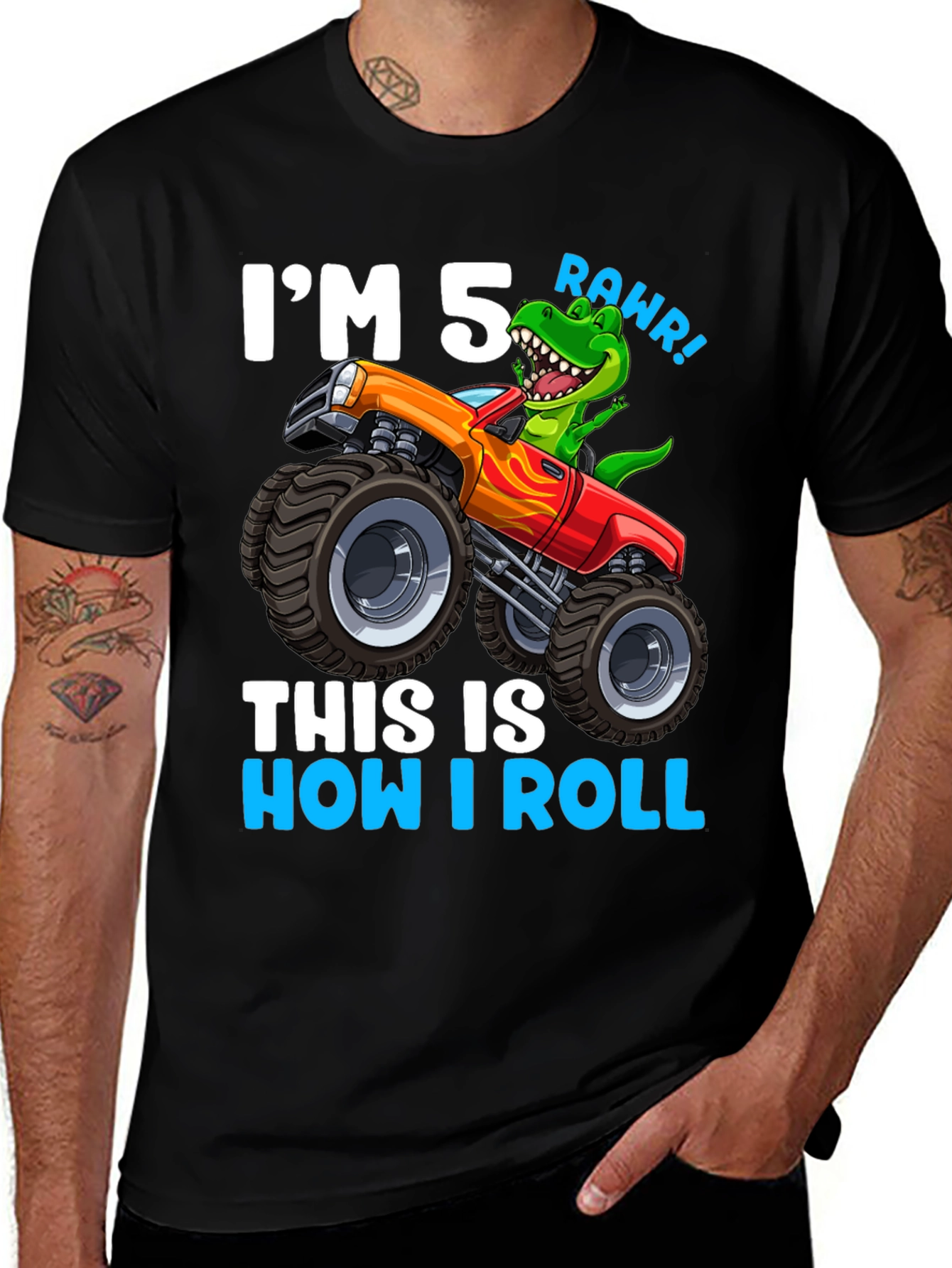 5th Birthday Monster Truck Dinosaur T-Shirt