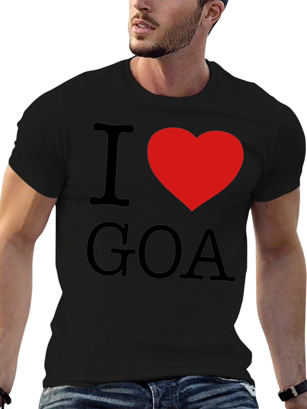 I Love Goa T-Shirt - Black with Red Heart
