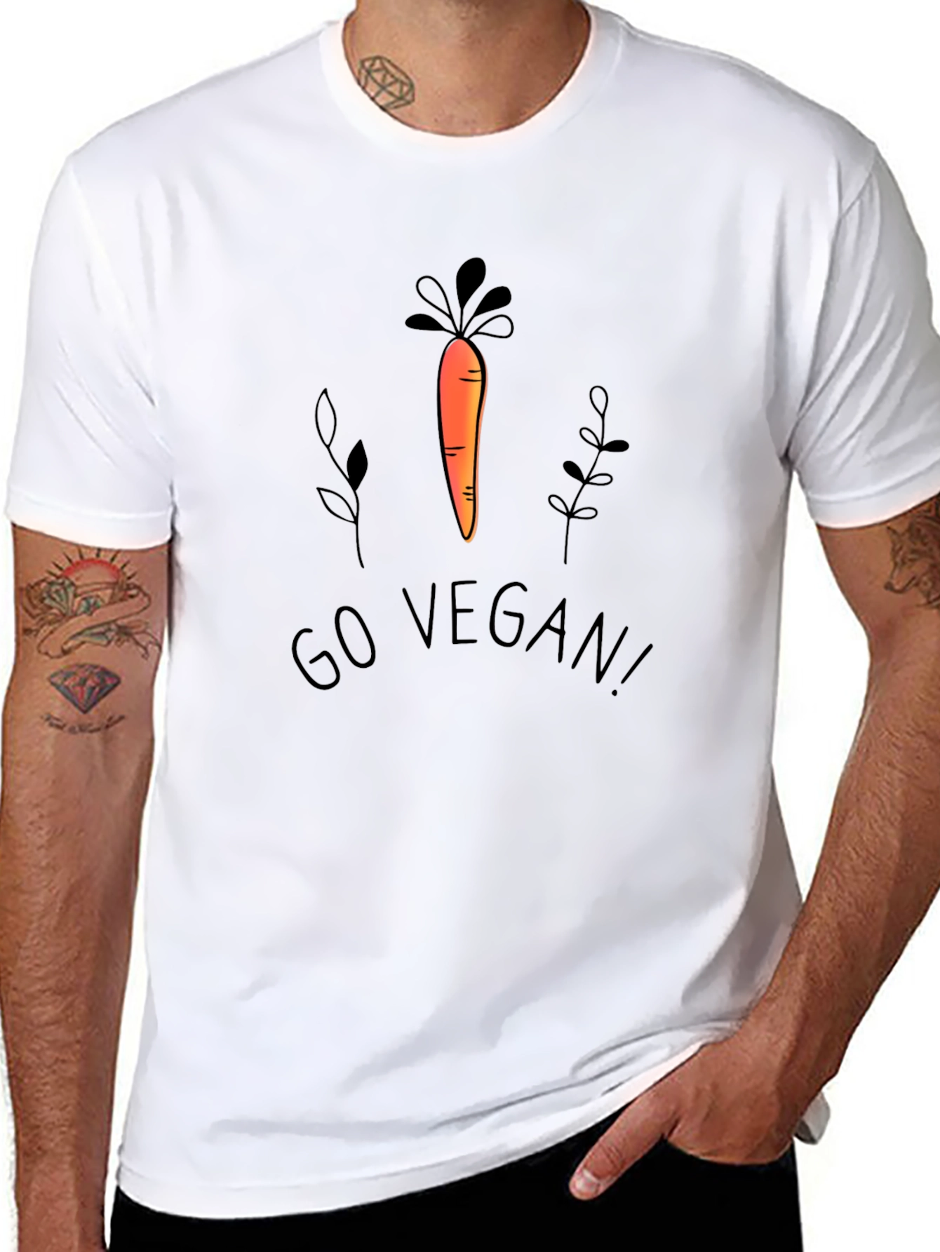 Go Vegan! Carrot Graphic Black T-Shirt