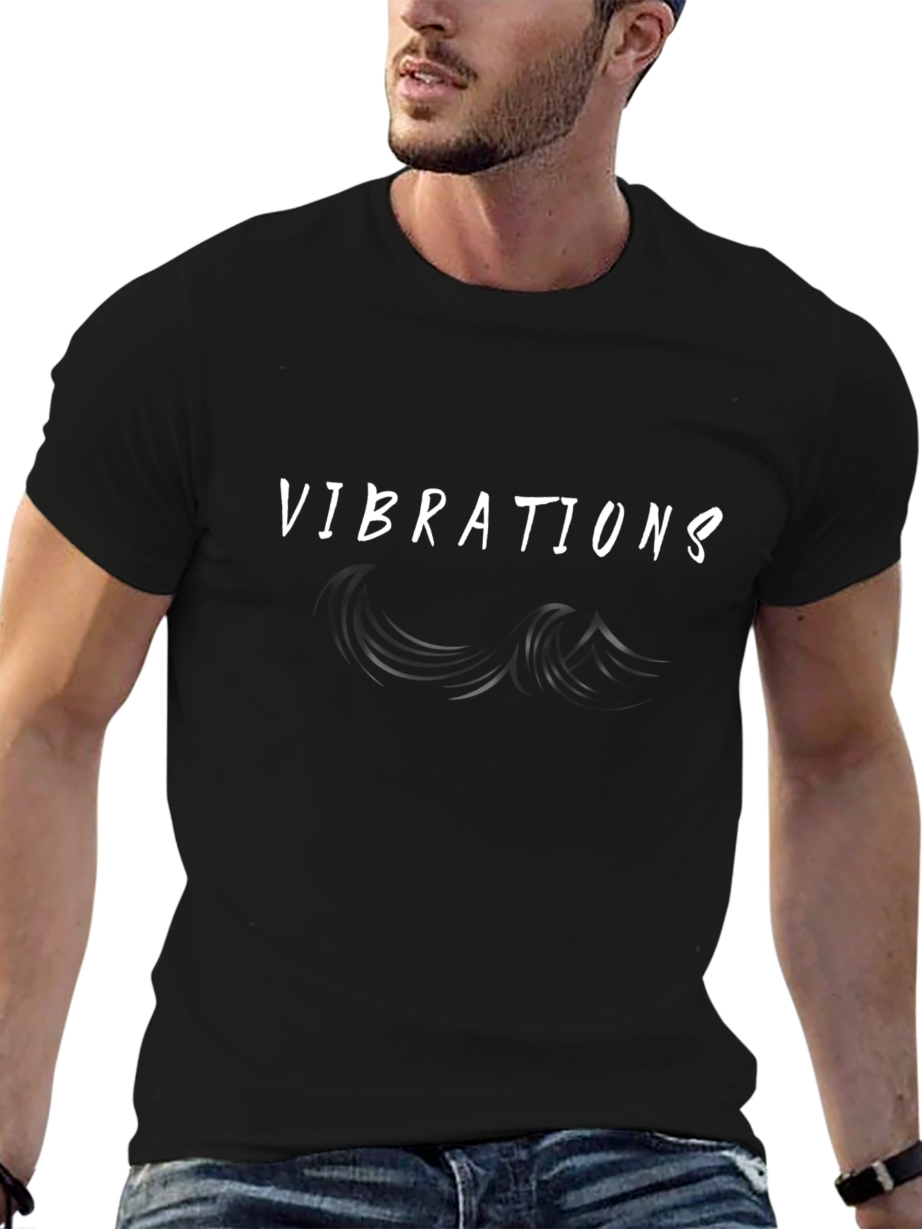 Vibrations Graphic Tee - Stylish Black Cotton T-Shirt