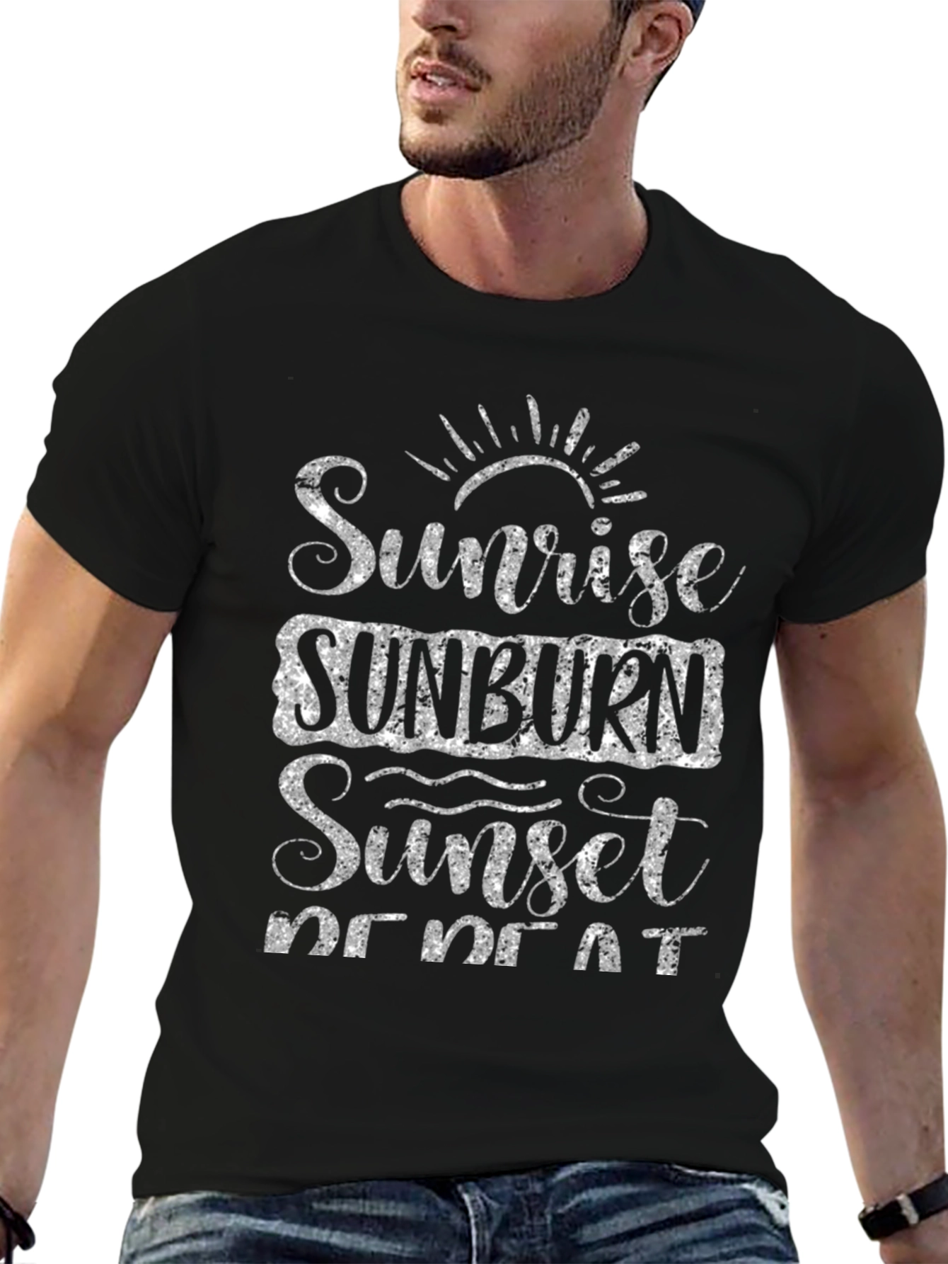 Sunrise Sunburn Sunset Repeat Black Graphic Tee