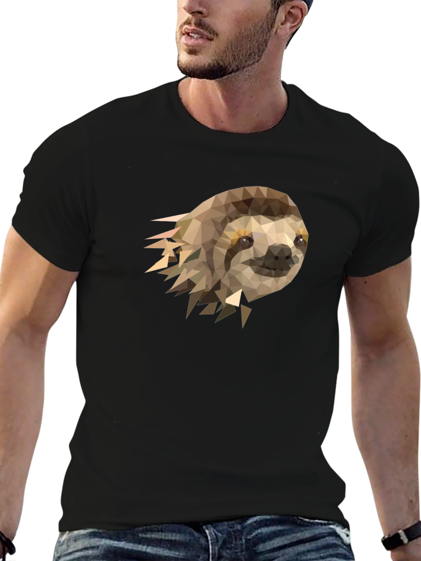 Geometric Sloth Graphic Tee - Modern Mens T-Shirt