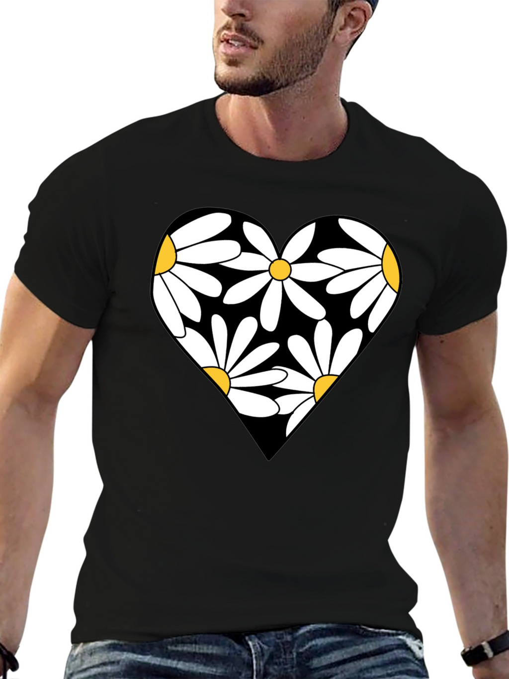 Daisy Heart Graphic Black T-Shirt