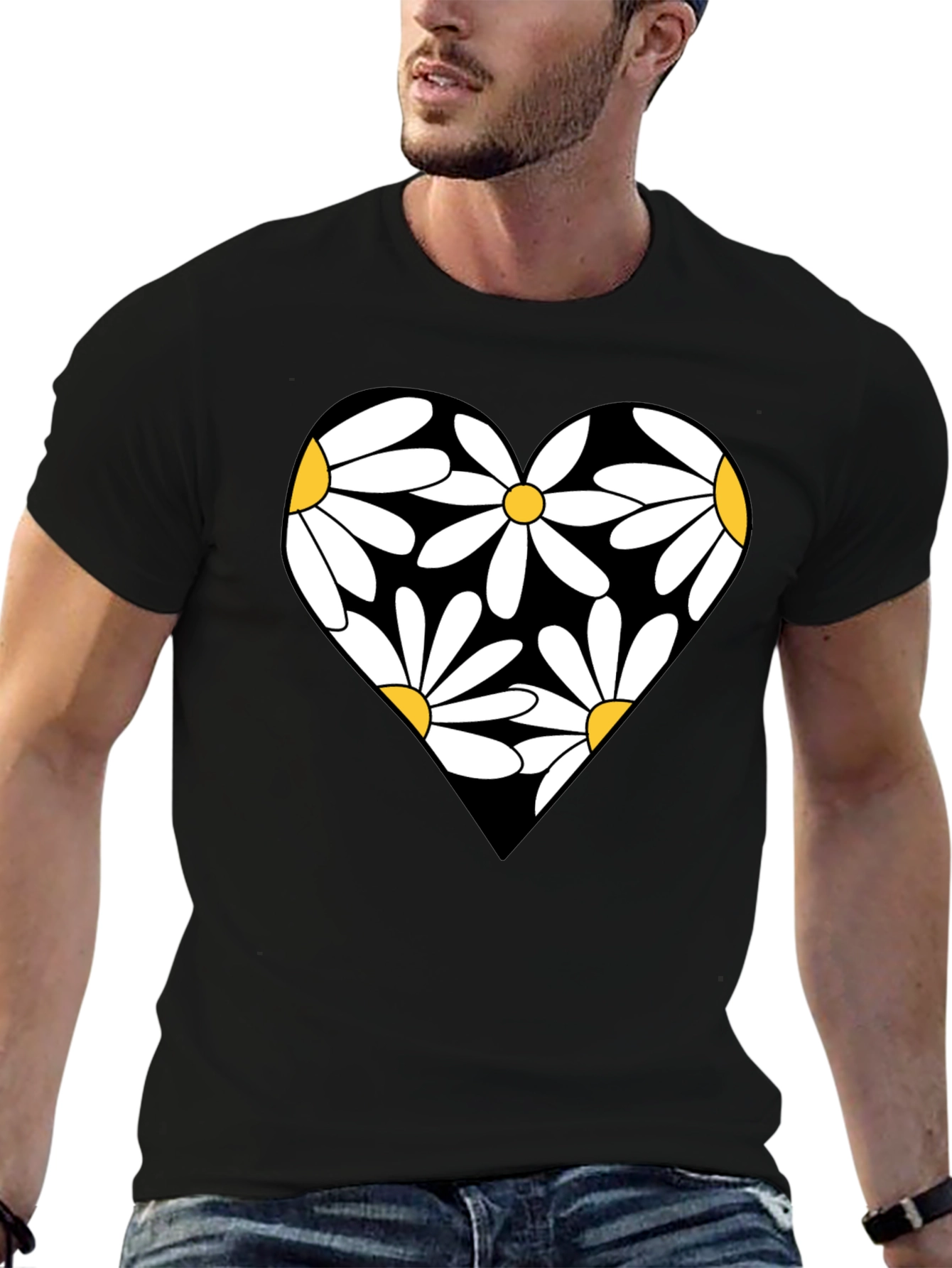 Daisy Heart Graphic Black T-Shirt