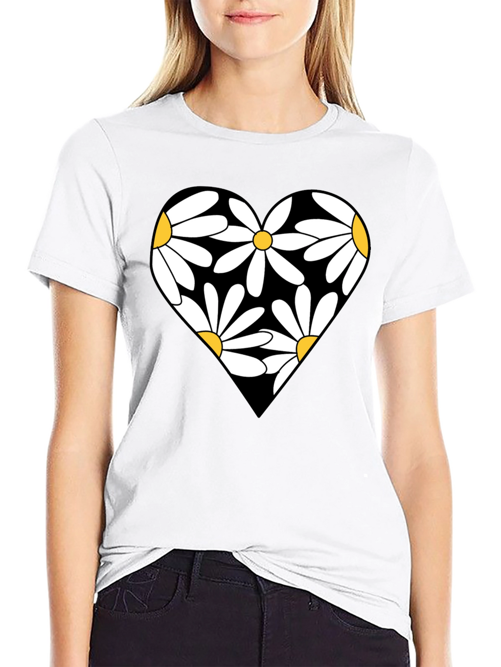 Daisy Heart Graphic Black T-Shirt