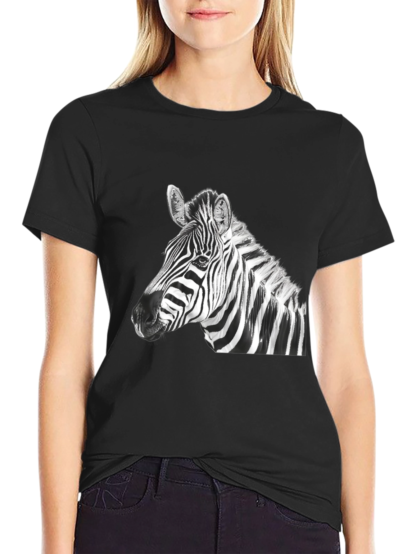 Zebra Graphic Tee - Black Cotton Blend Shirt