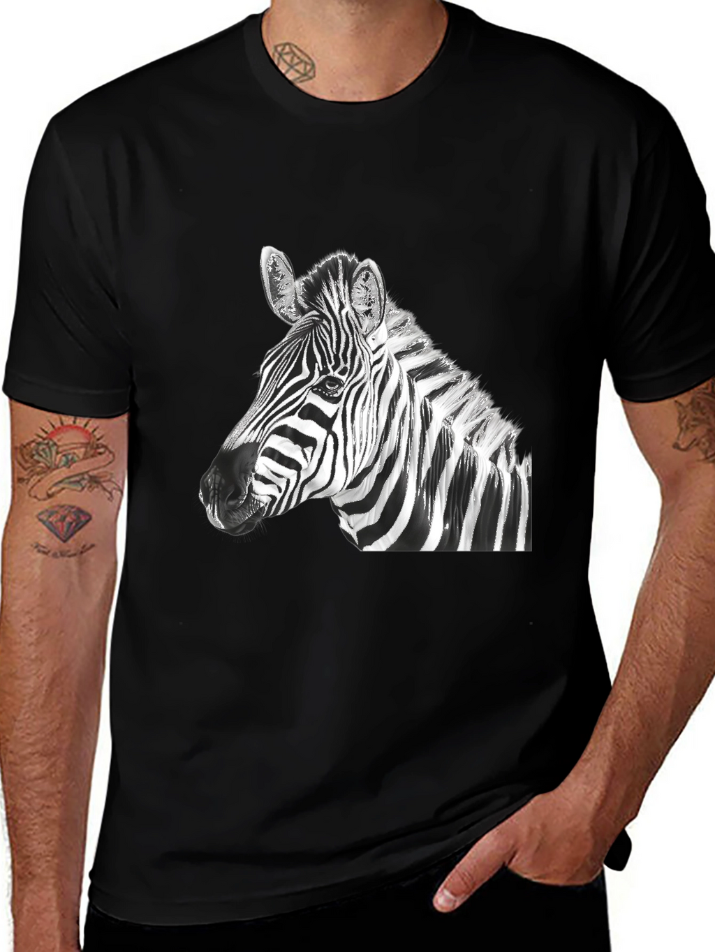 Zebra Graphic Tee - Black Cotton Blend Shirt