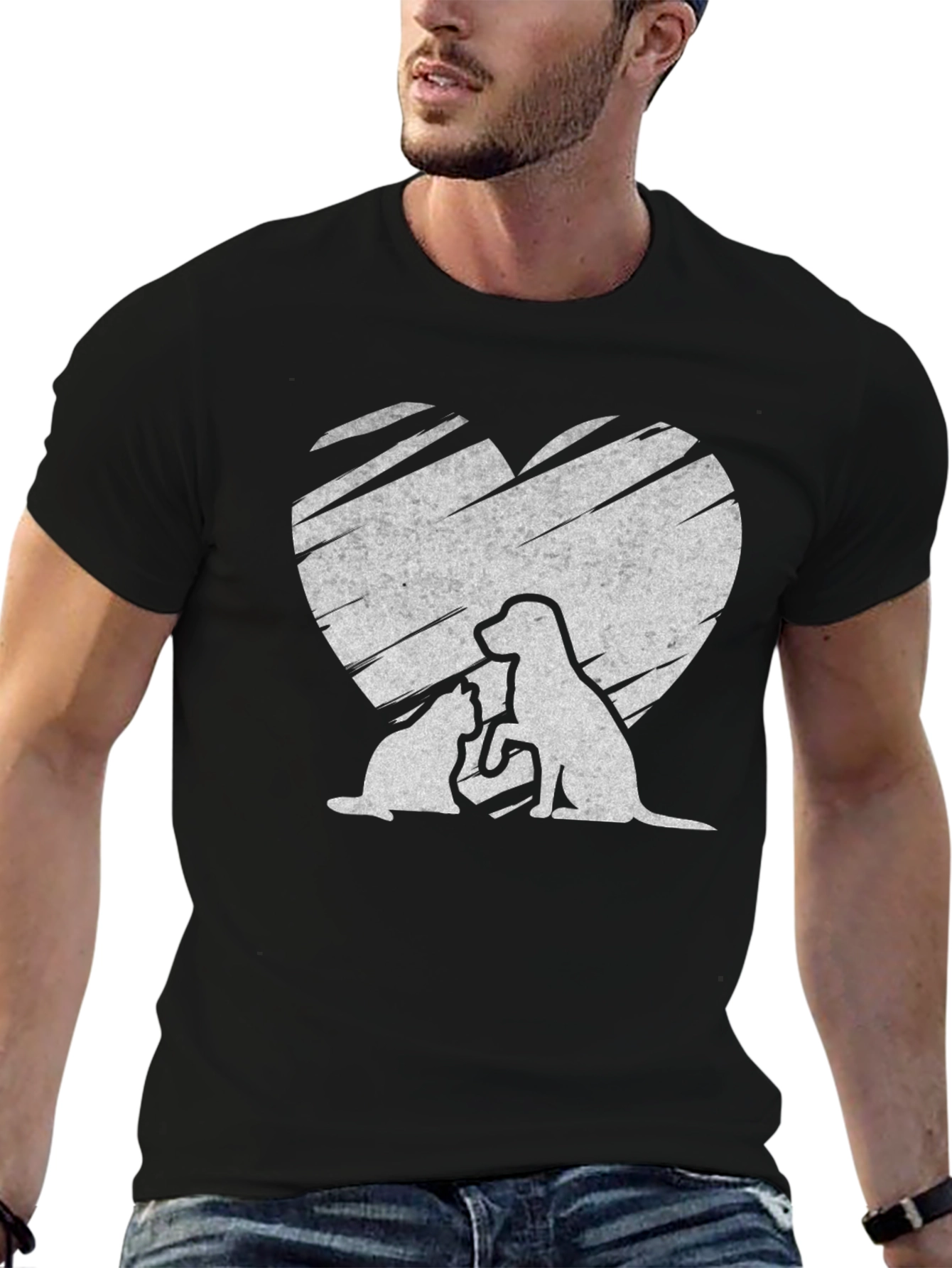 Cat and Dog Heart T-Shirt - Pet Lover Tee