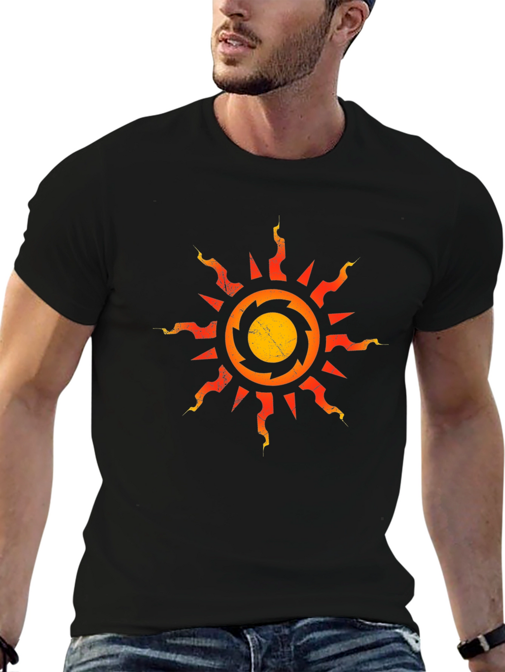 Distressed Sun Graphic Black T-Shirt