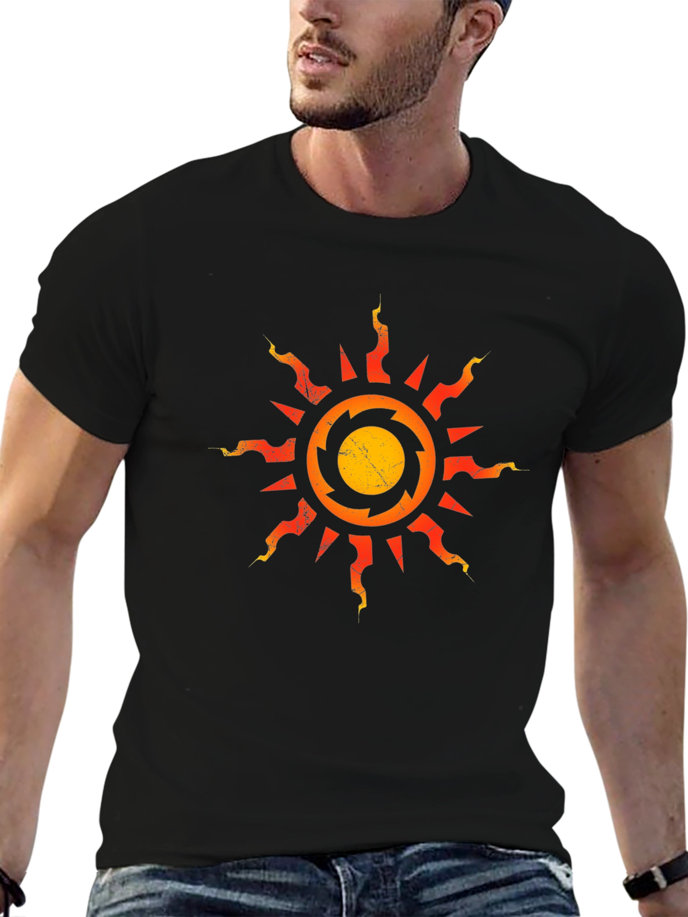 Distressed Sun Graphic Black T-Shirt