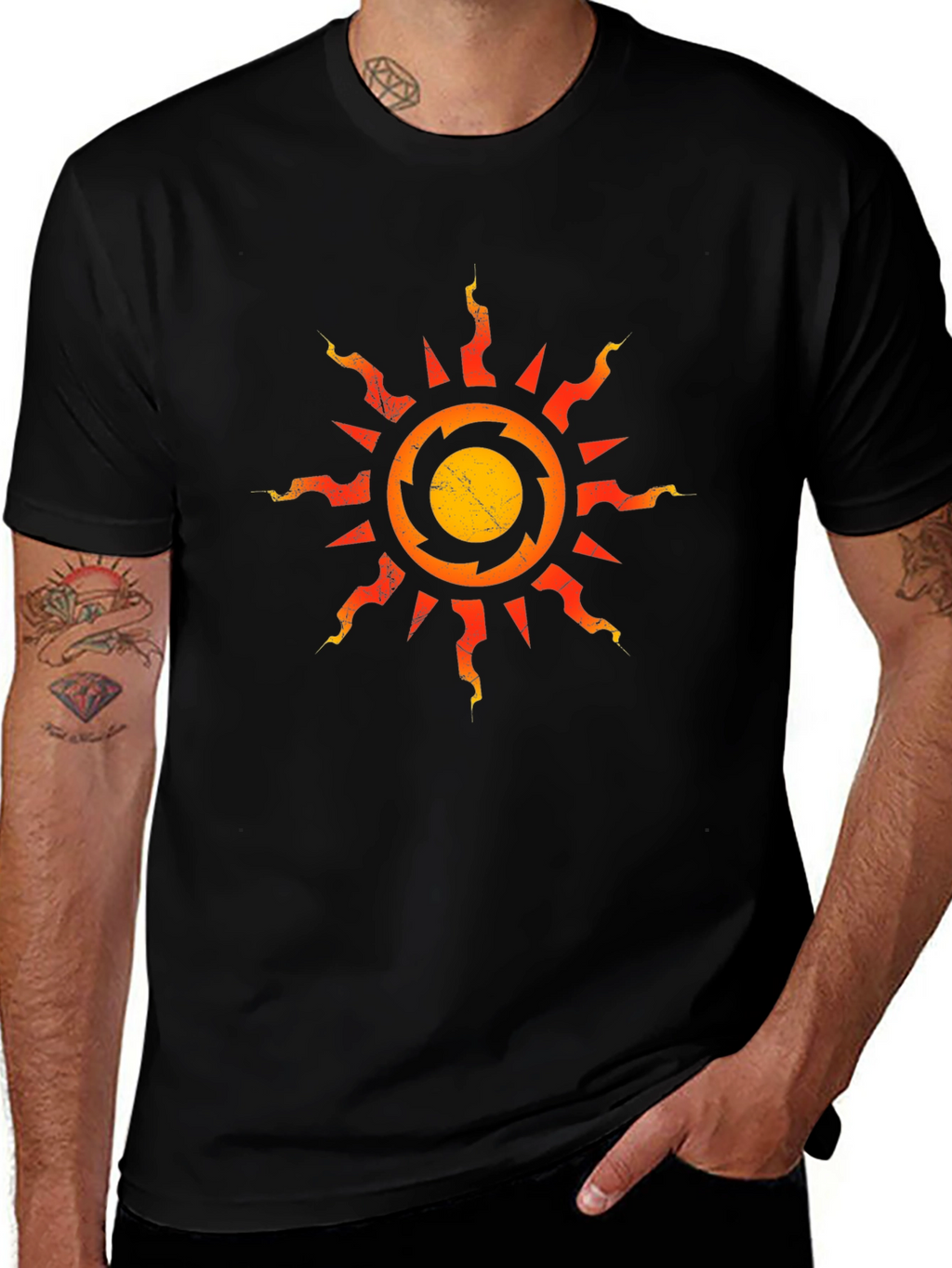 Distressed Sun Graphic Black T-Shirt