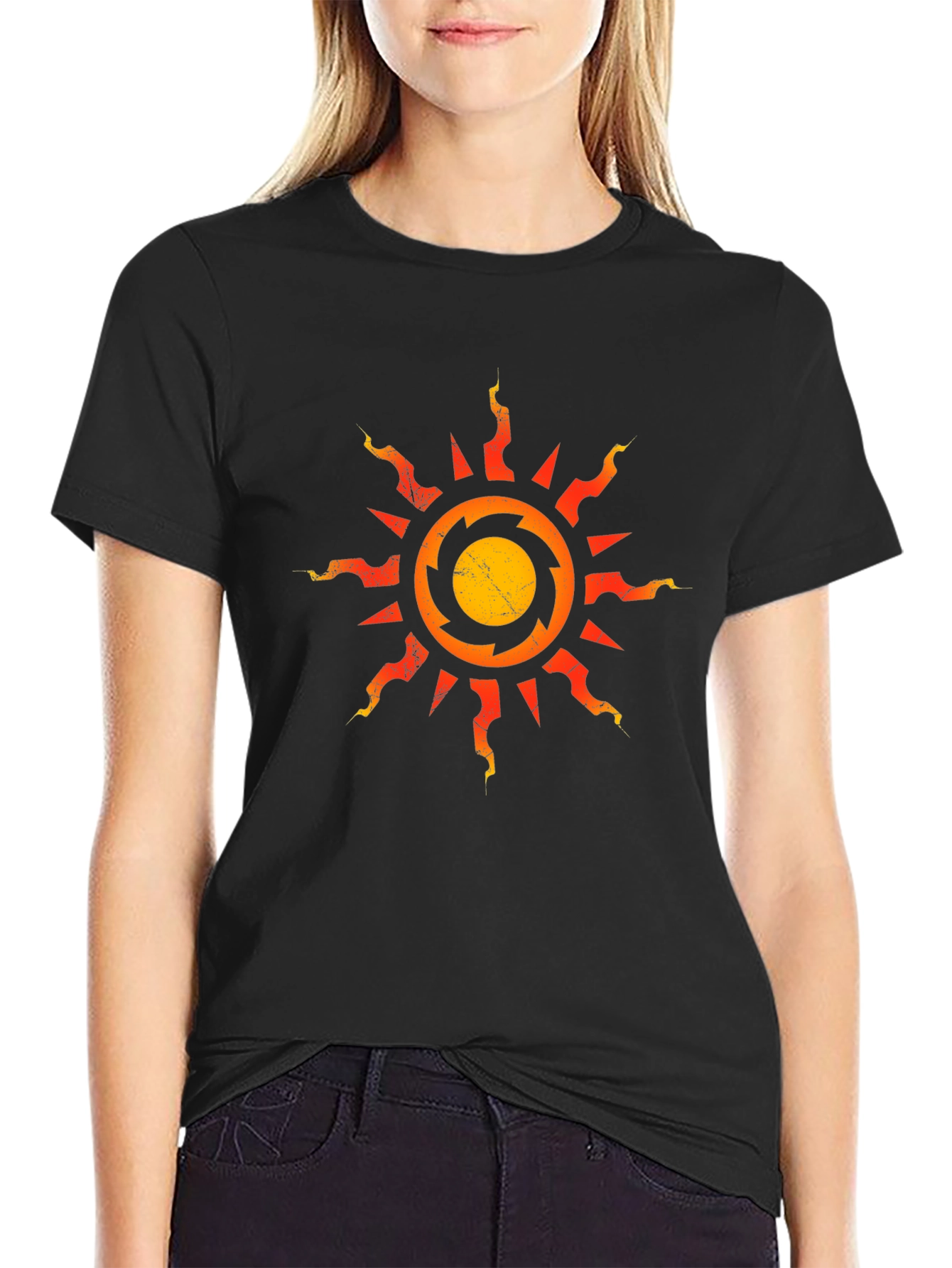 Distressed Sun Graphic Black T-Shirt