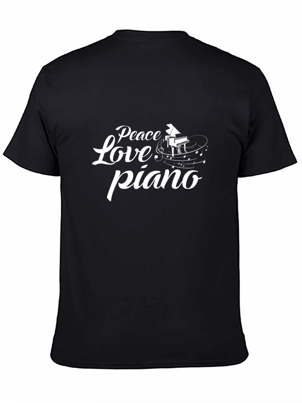 Peace Love Piano Graphic Black T-Shirt