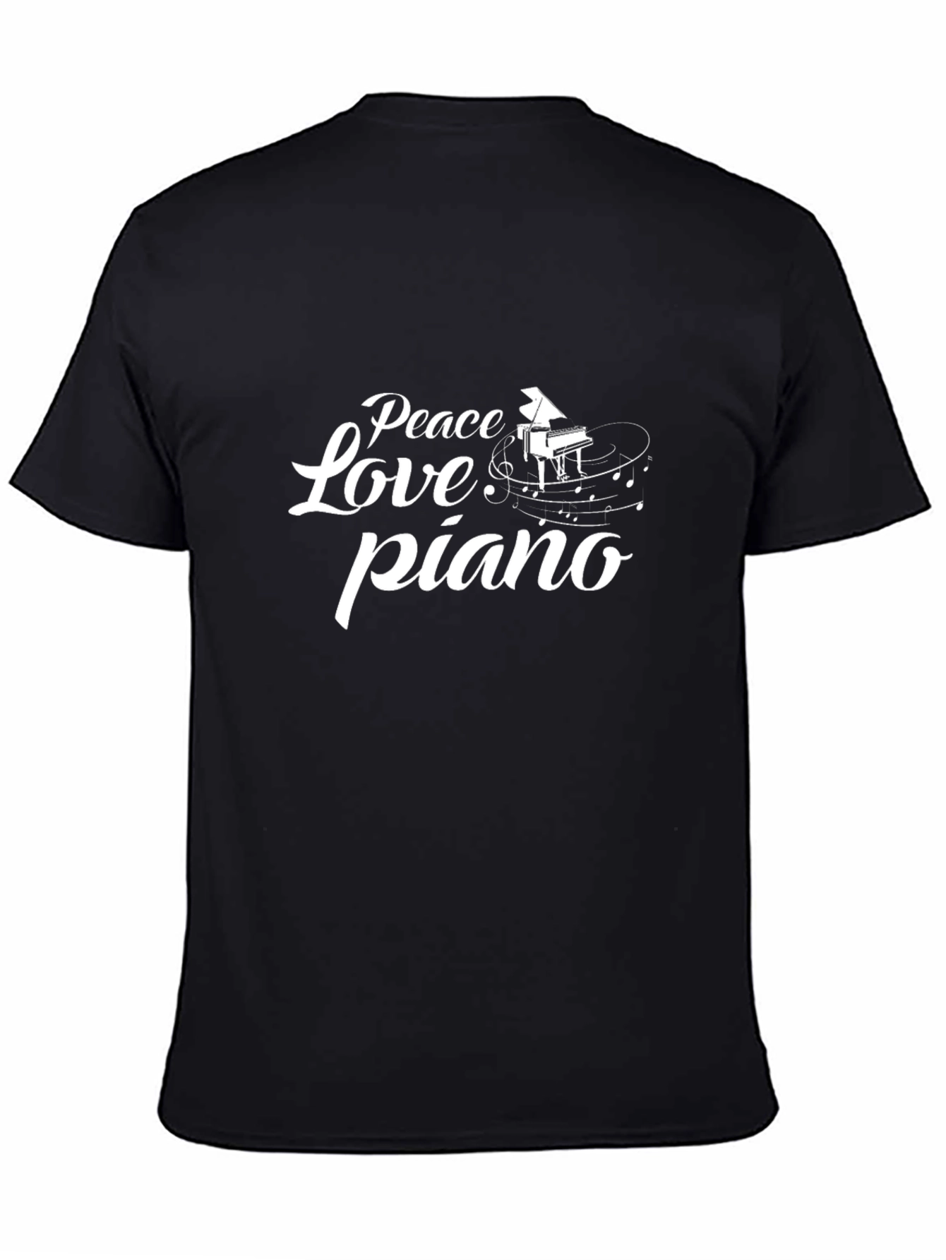 Peace Love Piano Graphic Black T-Shirt