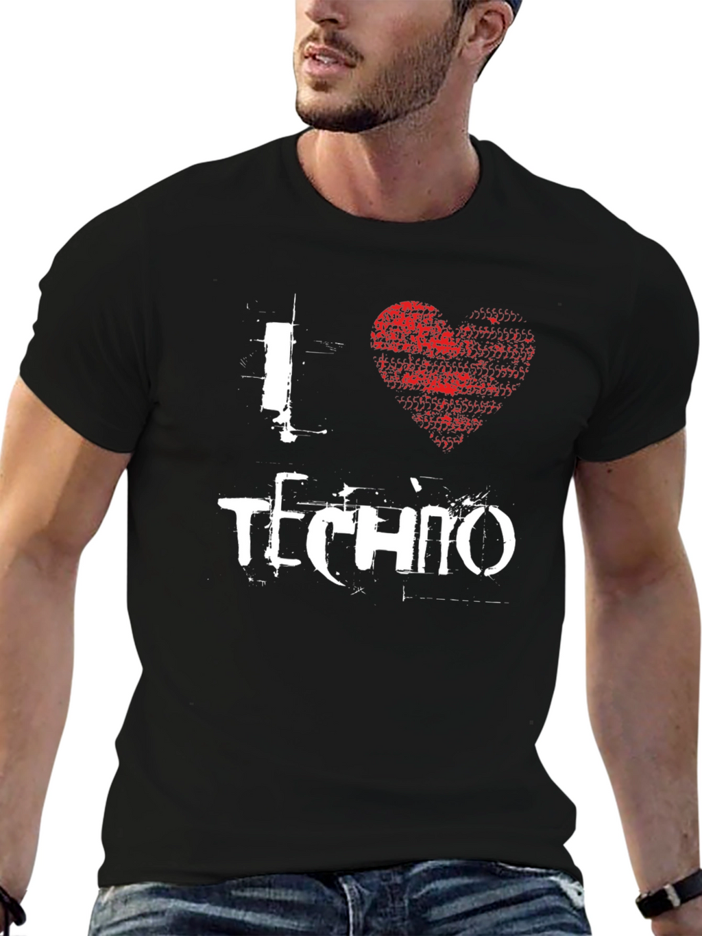 I Love Techno Black Graphic Tee Grunge Style T-Shirt