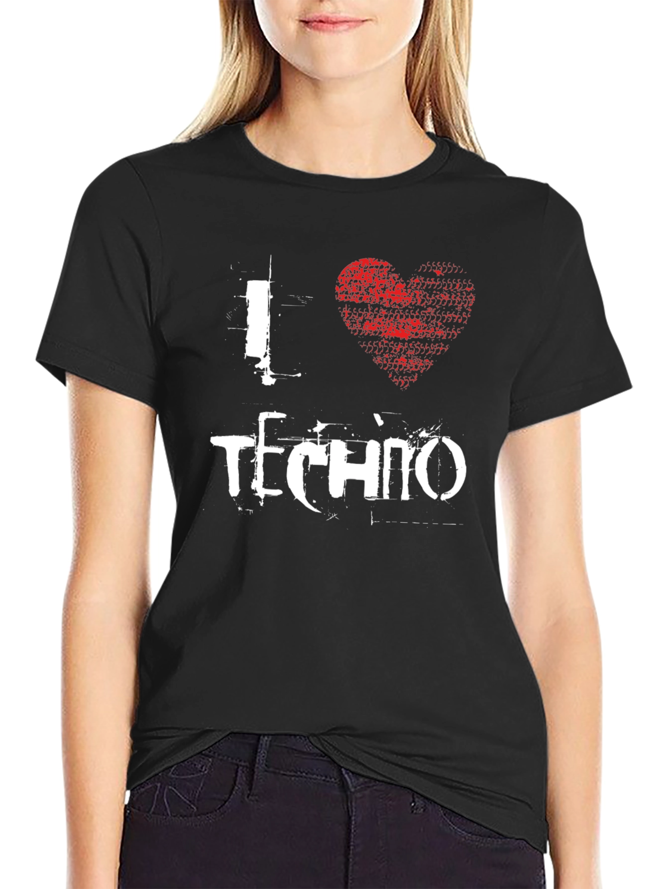 I Love Techno Black Graphic Tee Grunge Style T-Shirt