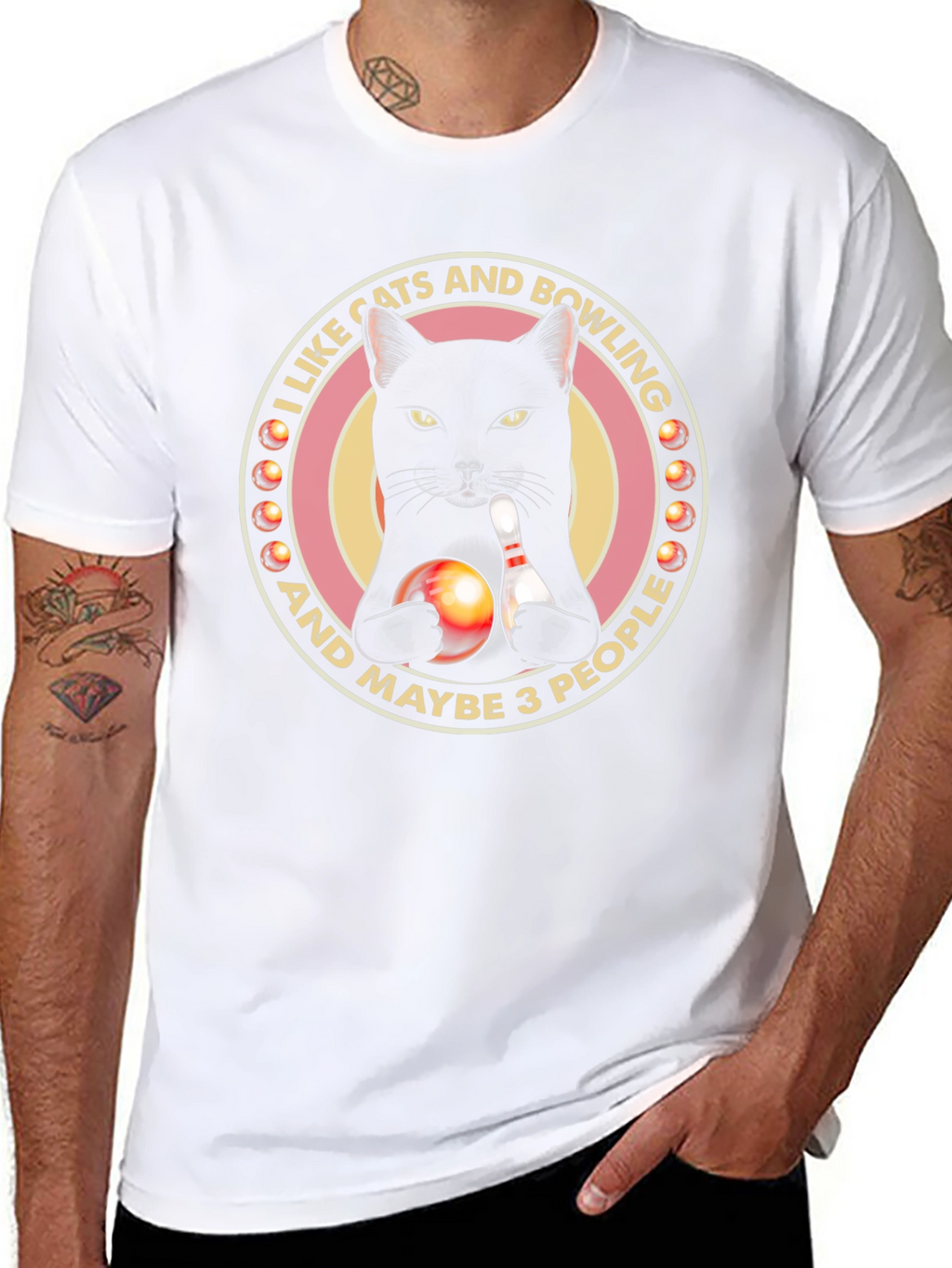 Cats & Bowling Graphic T-Shirt - Black
