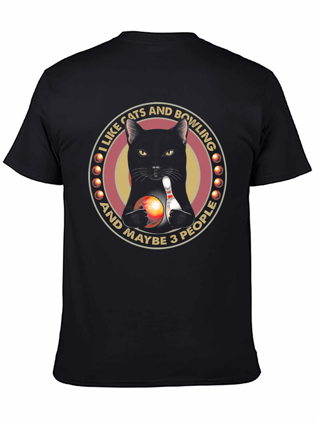 Cats & Bowling Graphic T-Shirt - Black