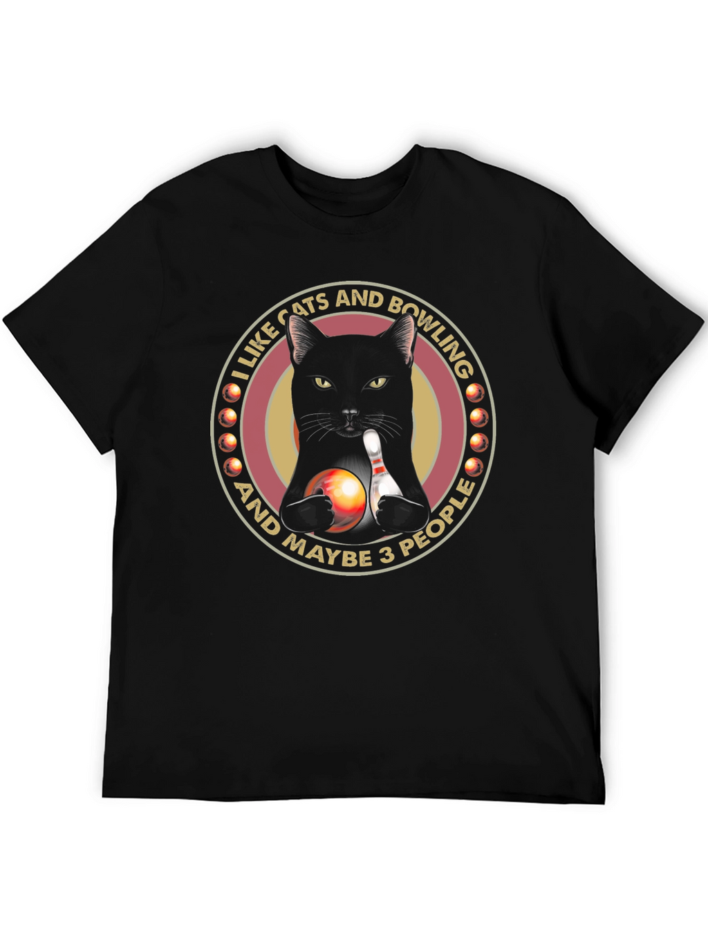 Cats & Bowling Graphic T-Shirt - Black