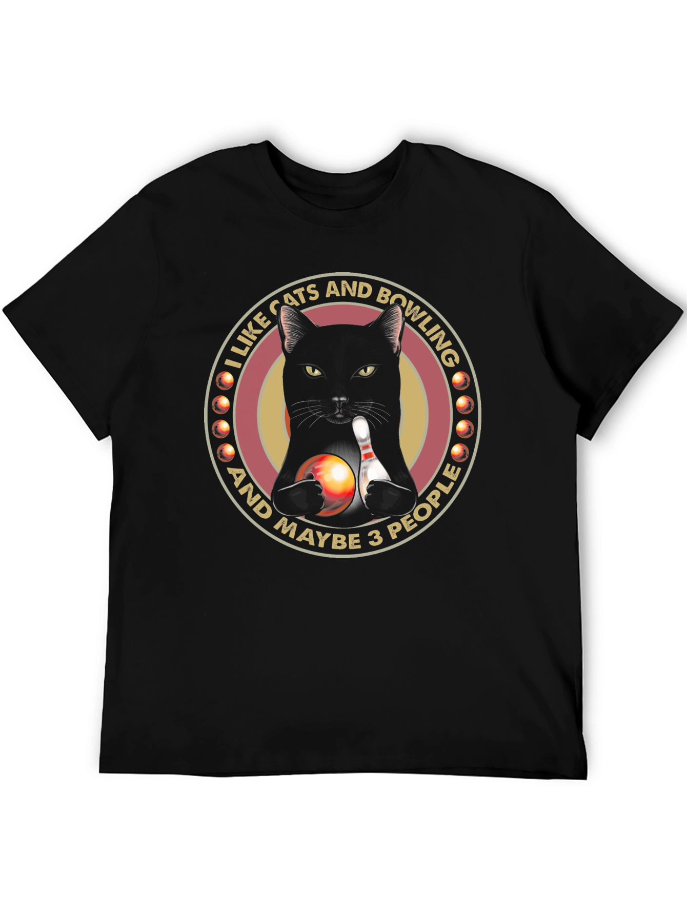 Cats & Bowling Graphic T-Shirt - Black
